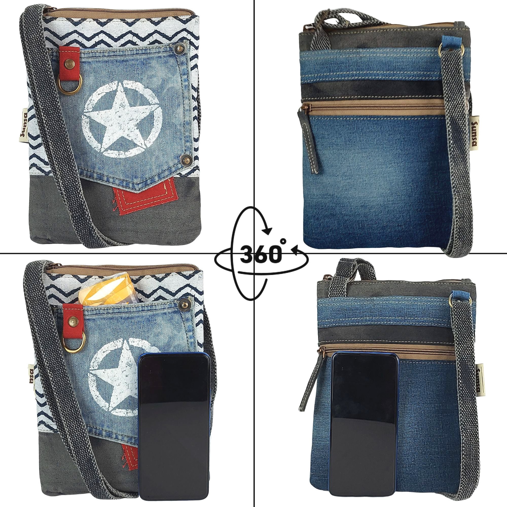 Sunsa Umhängetasche Nachhaltige Canvas Umhängetasche. Recycelte Jeans Crossbody Bag, Vegan