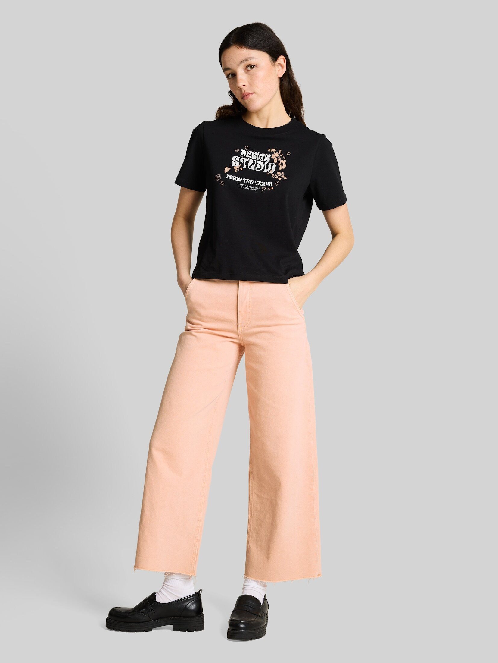 TOM TAILOR Denim Weite Jeans Jeanshosen TTMIJA CULOTTE Jeans mit Bindegürtel