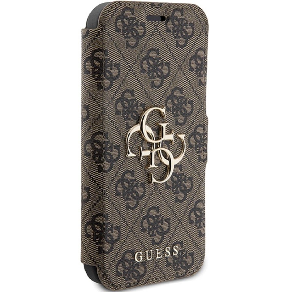 Guess Handyhülle Bookcase Cover iPhone 15 Pro braun Logo goldfarben aufstellbar 6,1 Zoll, Kartenfach – Bild 4 von 5