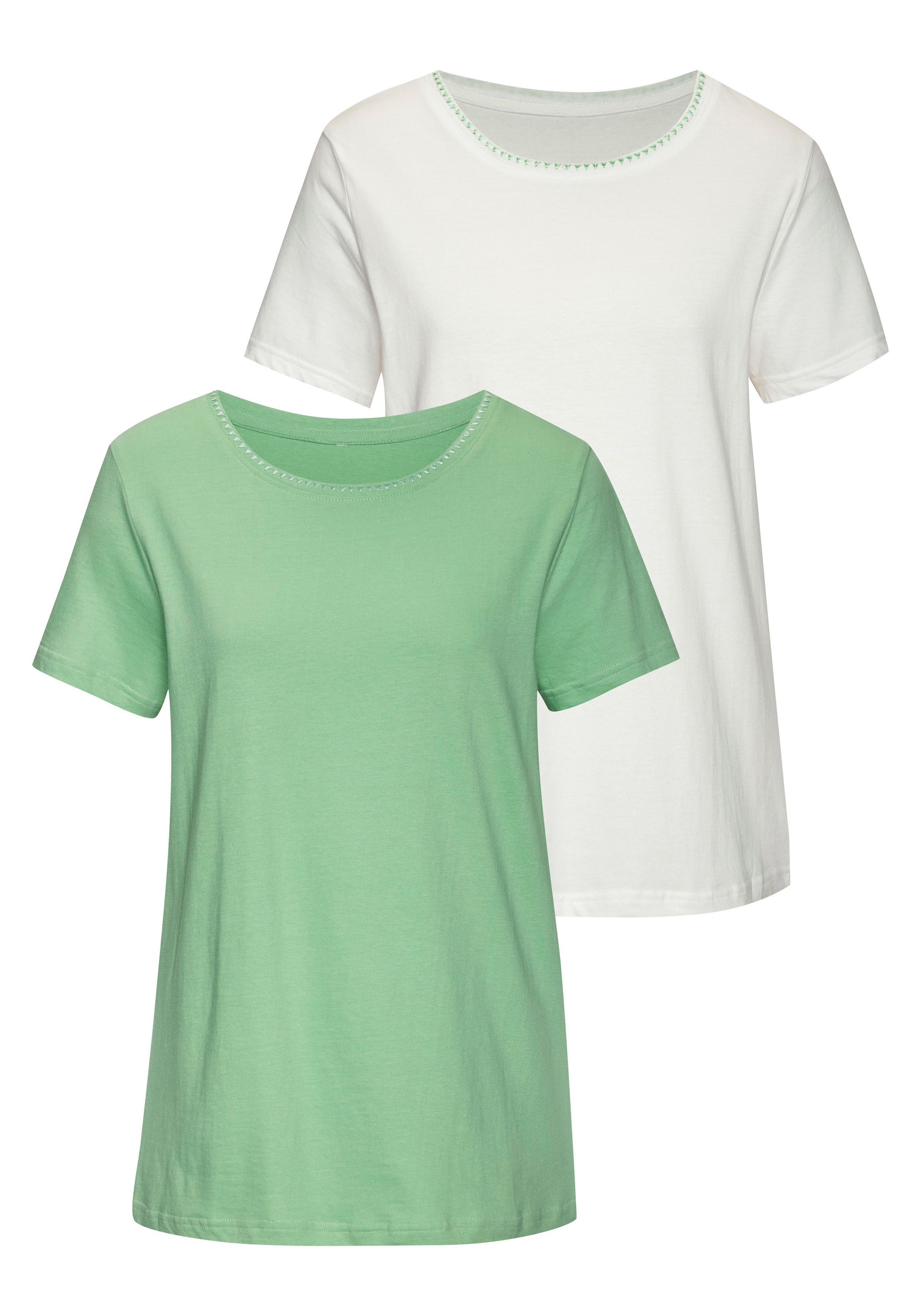 Vivance T-Shirt "mit modischer Kontraststickerei" Packung, 2er-Pack, aus we günstig online kaufen