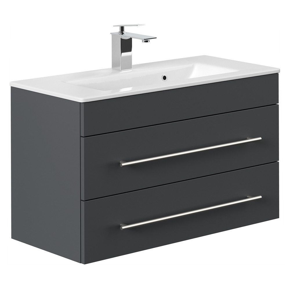 Lomadox Waschtisch PALMIRA-02, 80 cm breit, grau, geringe Tiefe, Keramik Waschbecken