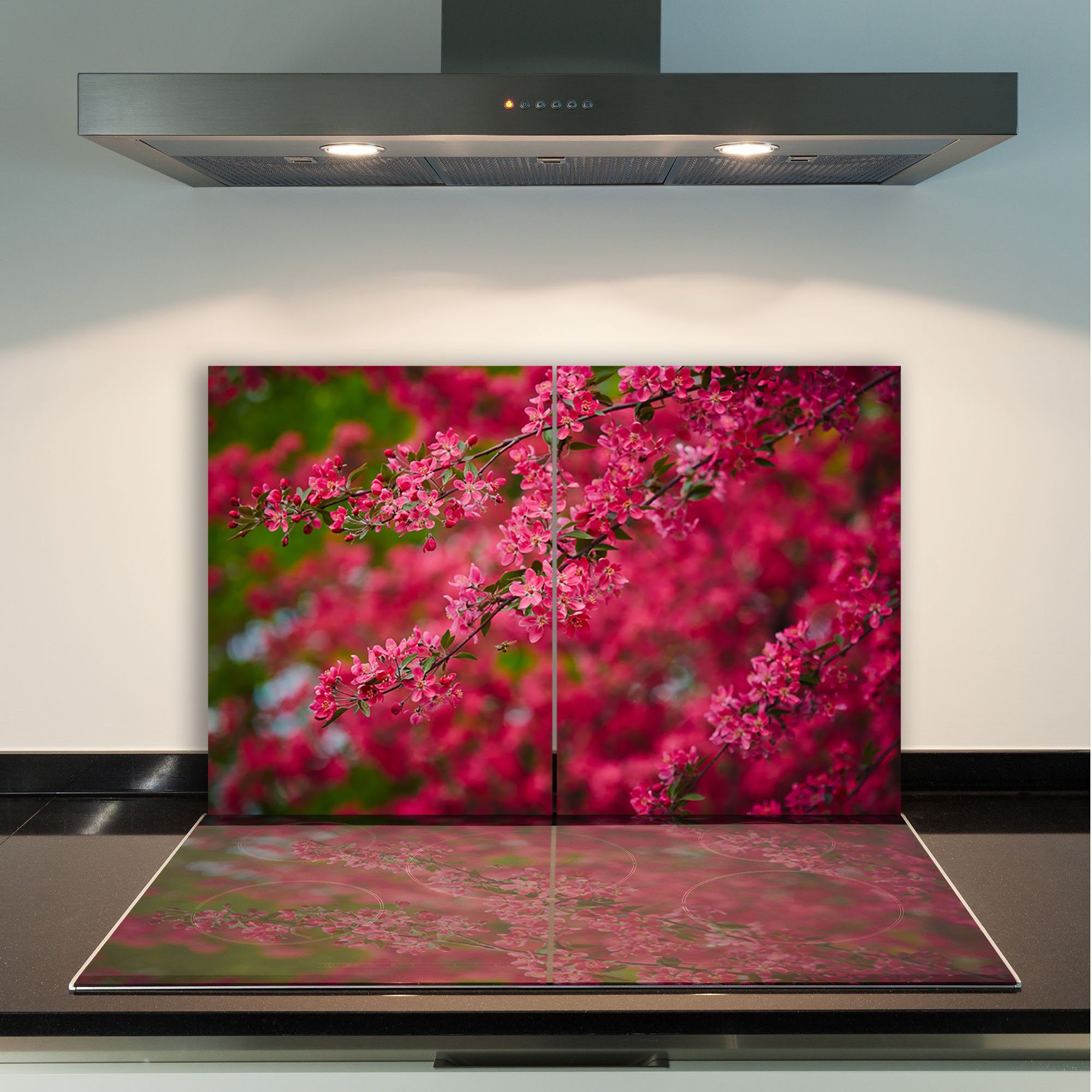 Decorwelt Herd-Abdeckplatte Ceranfeldabdeckung 80x52 2-teilig Pink Blumen