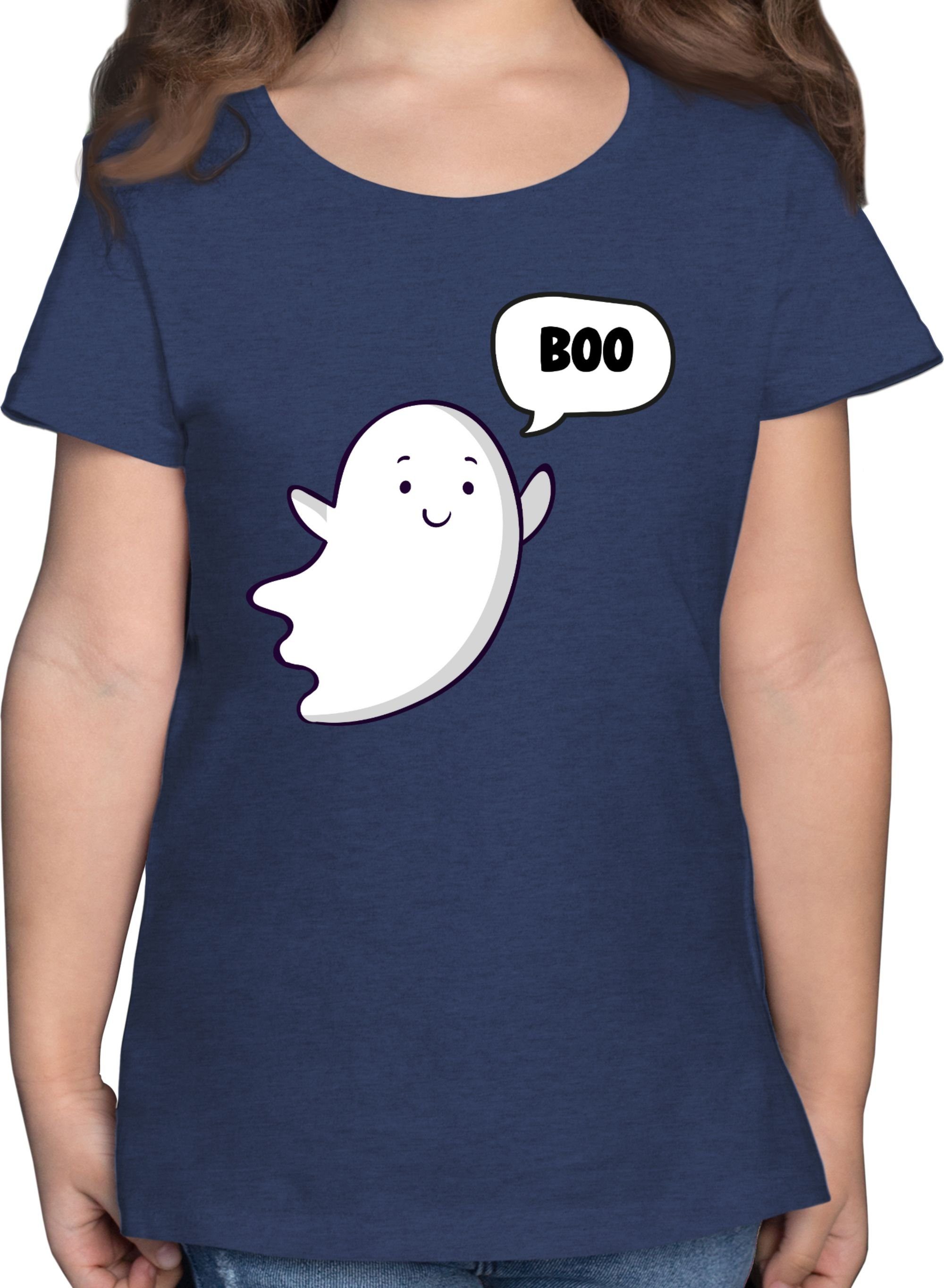 Shirtracer T-Shirt Süßer kleiner Geist Geister Gespenst Ghost Halloween Kostüme für Kinder 01 Dunkelblau Meliert