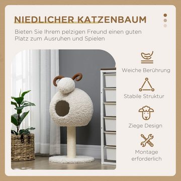 PawHut Kratzbaum Schafdesign inkl. Katzenhöhle u. Kratzstamm, waschbares Kissen, BxTxH: 40x40x80 cm