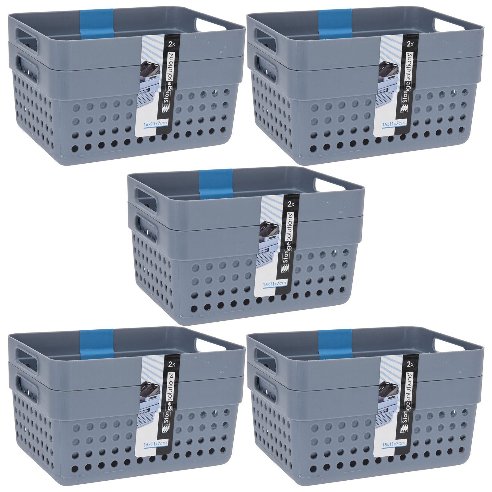 Koopman Aufbewahrungskorb Kleinteilekiste 17x11x7cm Kunststoff 3 Farben 10er Set (10 St), 10tlg, Ordnung, Blau, Tragegriffe, Kunststoff