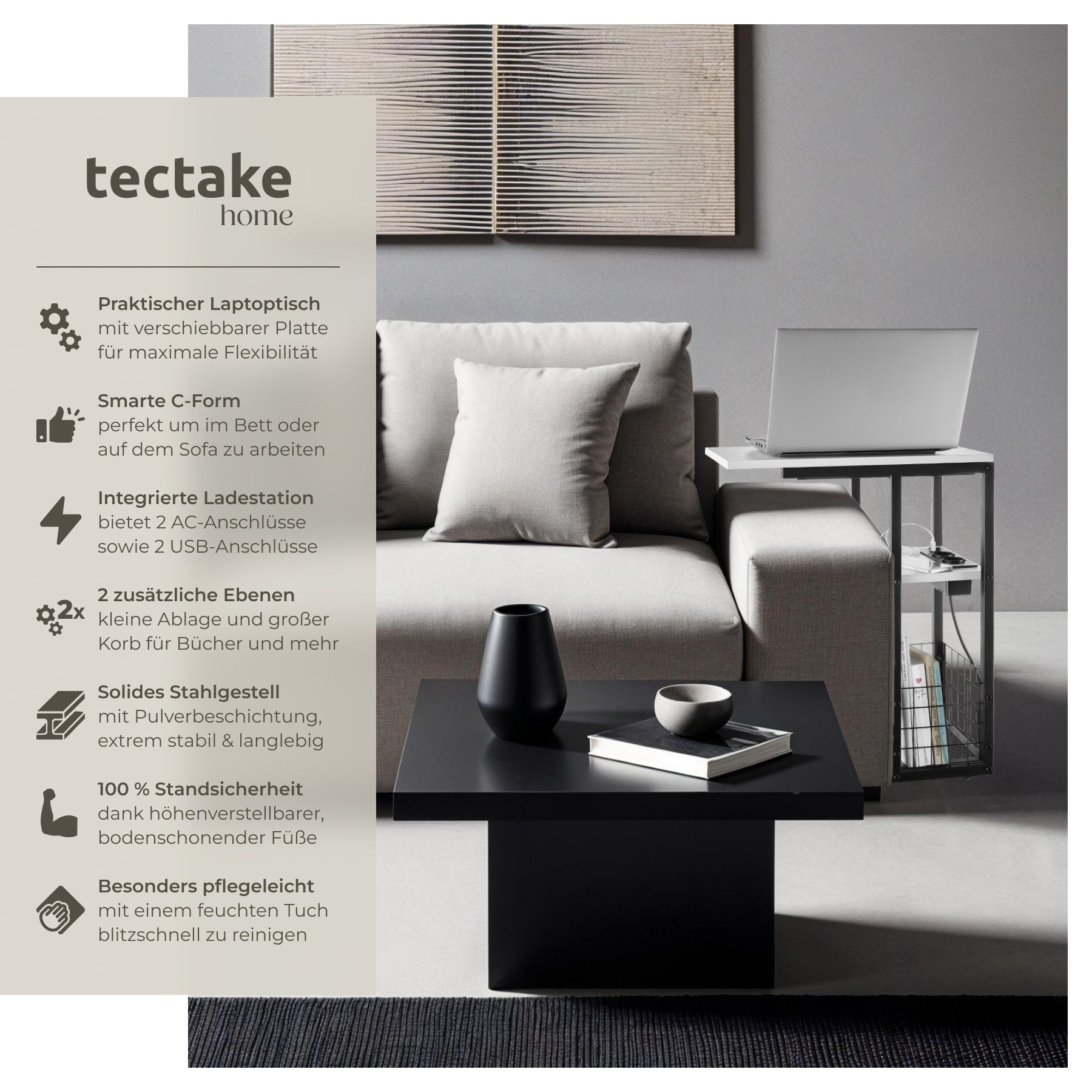 tectake Beistelltisch Laptop-Beistelltisch (1-St., 1 tlg), Laptop-Beistellt günstig online kaufen