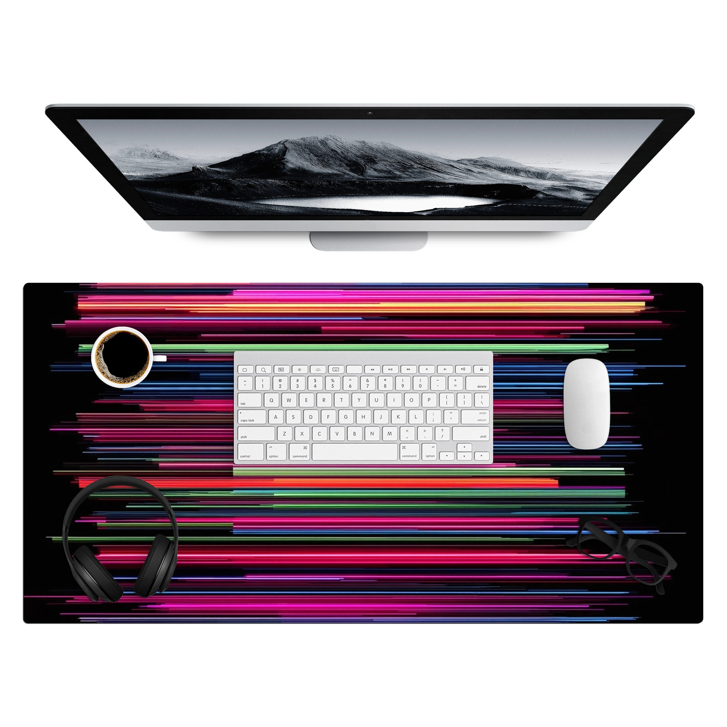 MuchoWow Gaming Mauspad Spiele - Abstrakt - Linien - Horizontal - Farbenfroh (1-St), Gaming Mauspad XXL, Schreibtischunterlage, Desk Mat Groß, 80x40 cm