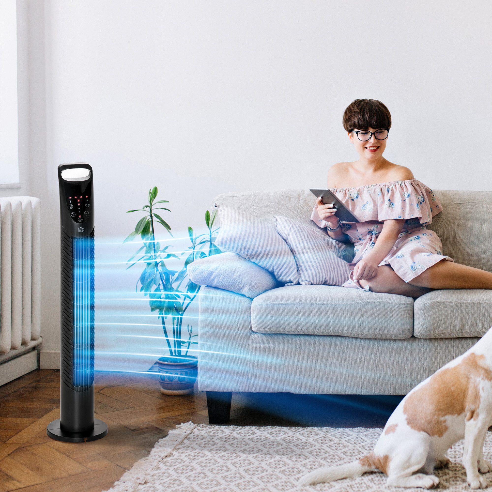 HOMCOM Turmventilator Standventilator Ventilator mit 70°, 7,5H, für Schlafzimmer, schwarz, 18 cm Durchmesser, für Wohnzimmer, Schwarz