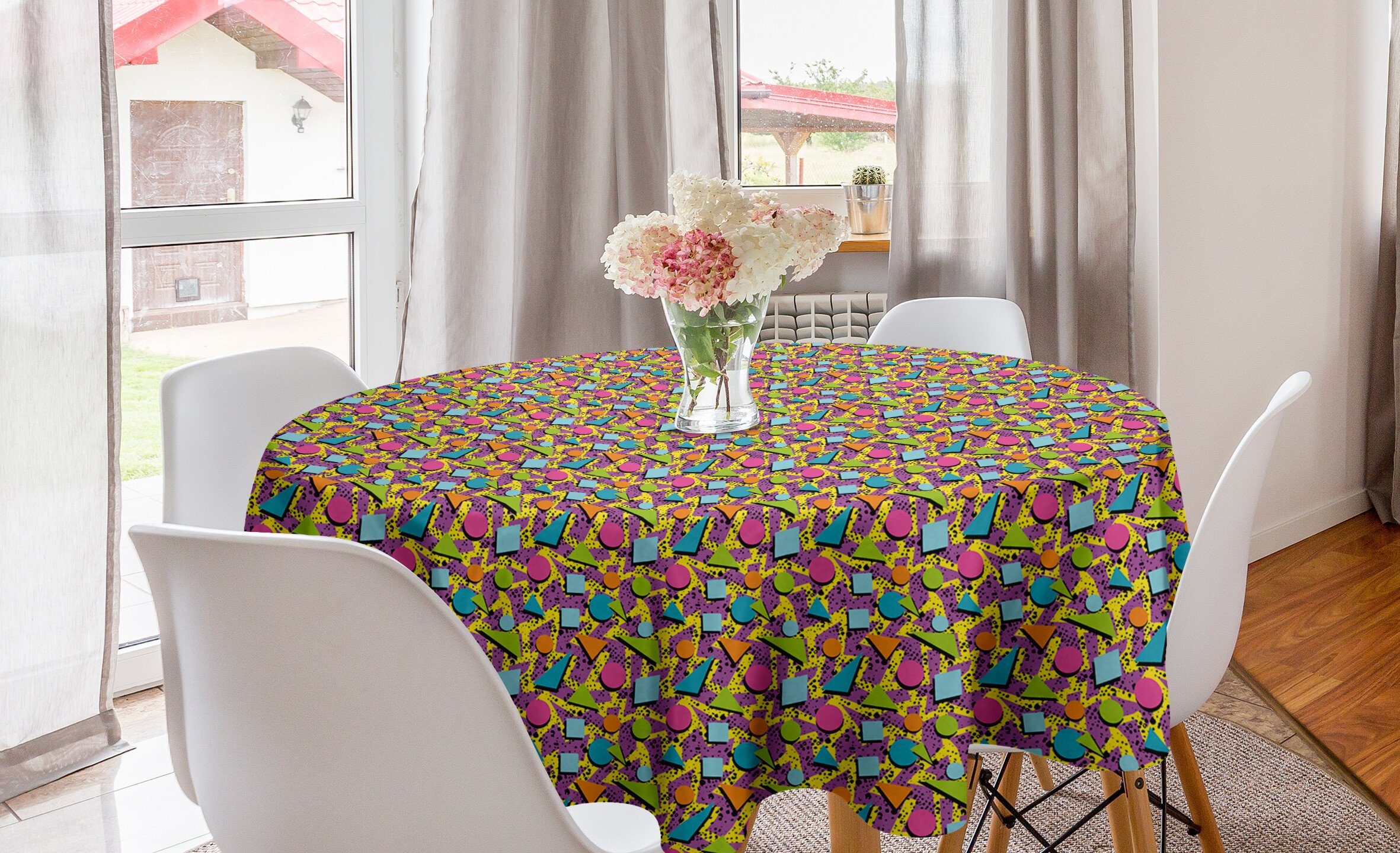 Abakuhaus Tischdecke Kreis Tischdecke Abdeckung für Esszimmer Küche Dekoration, Jahrgang Funky geometrische Art