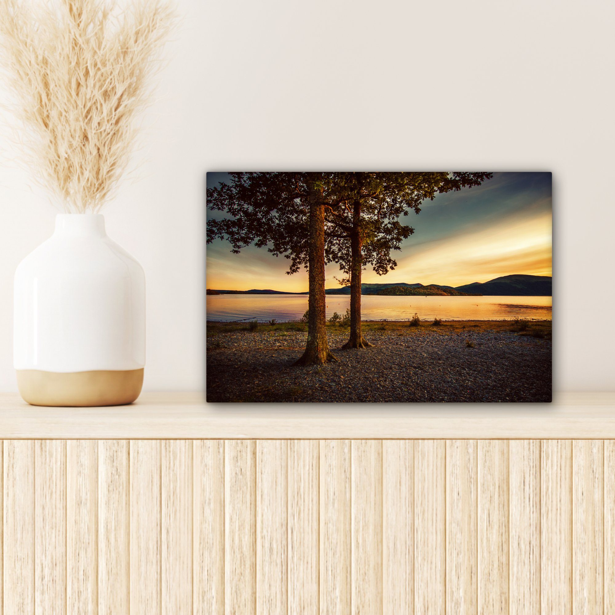 bunten (1 Leinwandbild Aufhängefertig, einem Zwei cm Bäume Wandbild Himmel, Lomond Leinwandbilder, des 30x20 Wanddeko, am Sees Loch OneMillionCanvasses® mit Rande St),