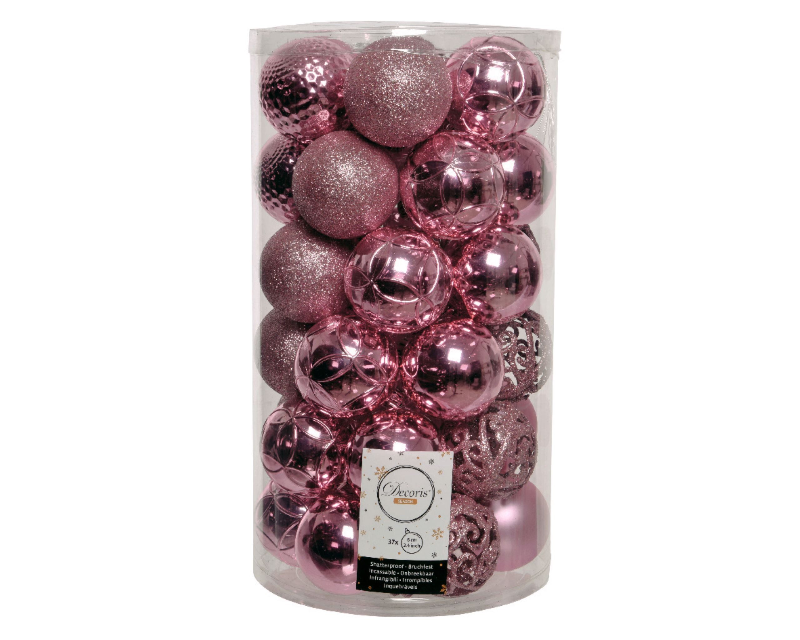 Kaemingk Weihnachtsbaumkugel, Weihnachtskugeln Kunststoff 6cm Ornamente Mix 37er Set Vintage Rosa