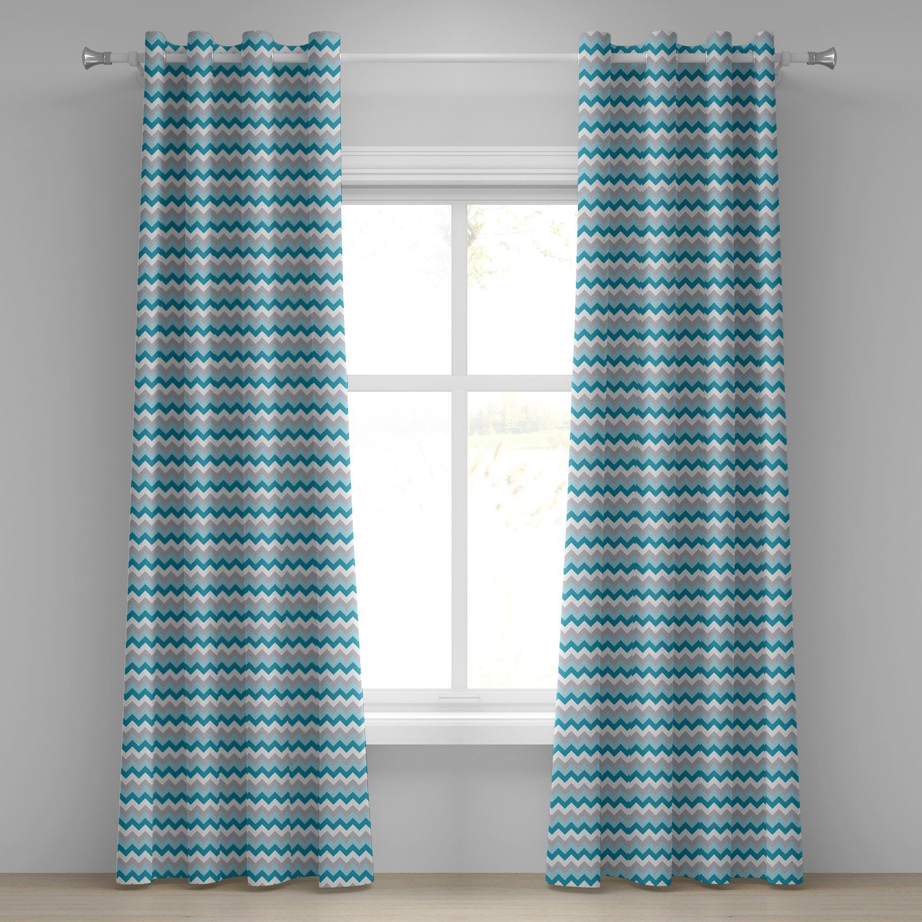 Gardine Dekorative 2-Panel-Fenstervorhänge für Schlafzimmer Wohnzimmer, Abakuhaus, Winkel Zick-Zack-Stamm Design