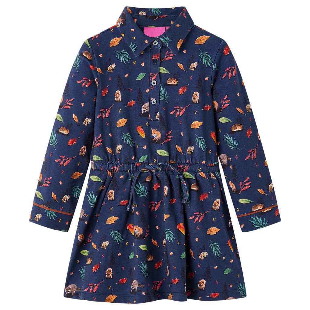 Druckkleid Kinderkleid mit Langen Ärmeln Marineblau 128