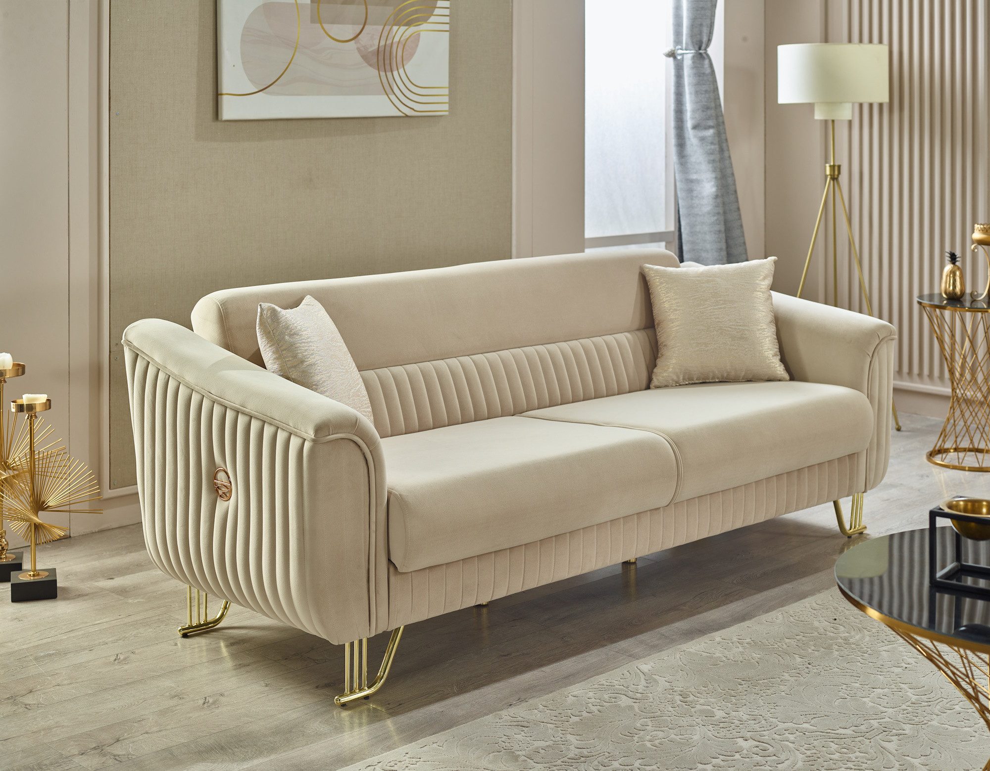 Villa Möbel Sofa Vega, 2-Sitzer 1 Teile, Hand Made Quality, pflegeleichter Mikrofasersamtstoff