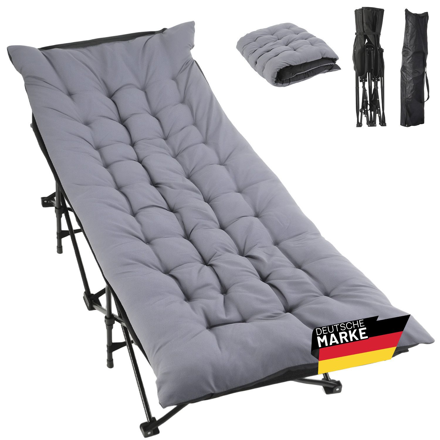 kehot Klappbett Campingbett Feldbett Klappbar 188x64x49 cm, mit 4 cm Polsterauflage (Faltbare Relaxliege aus Oxford-Gewebe,stabilem Stahlgeerüst,Tragetasche, Verstellbare Rückenlehne, Einfach zu Montieren, bis 250 kg belastbar) geeignet für Outdoor, Garten,Reisen,Camping, Sonnenbaden, Indoor, Büro