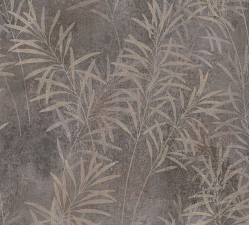 A.S. Création Vliestapete Terra Tapete Floral Blätter, strukturiert, matt, (1 St), Landhaus-Tapete Natur Metallic