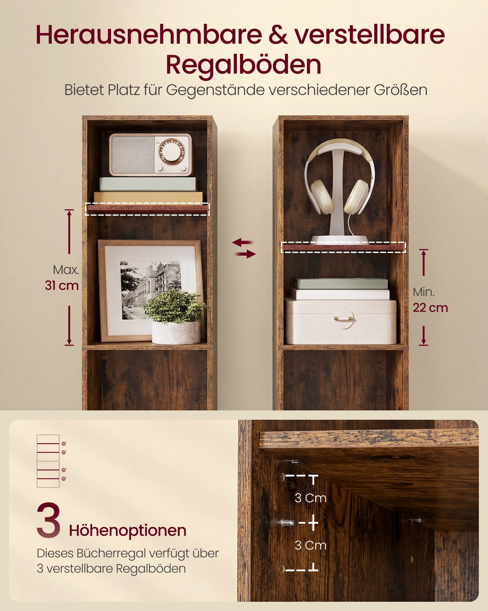VASAGLE Bücherregal Standregal, mit 5/6 Ebenen, offenes Aufbewahrungsregal, für Wohnzimmer
