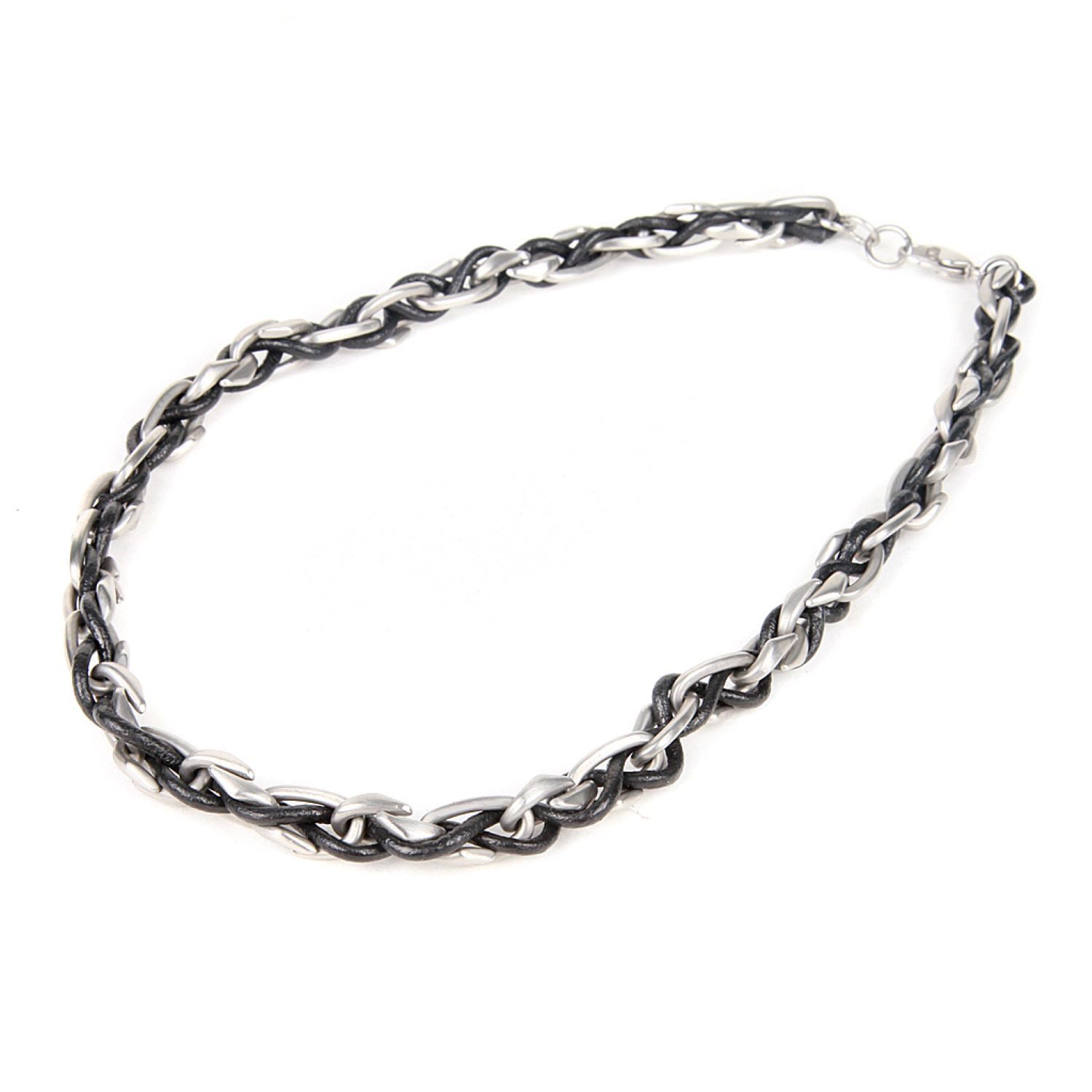 Kingka Gliederkette Herren Edelstahl schwarzes Leder, Herrenhalskette, Edelstahlkette mit Leder, Geschenkidee