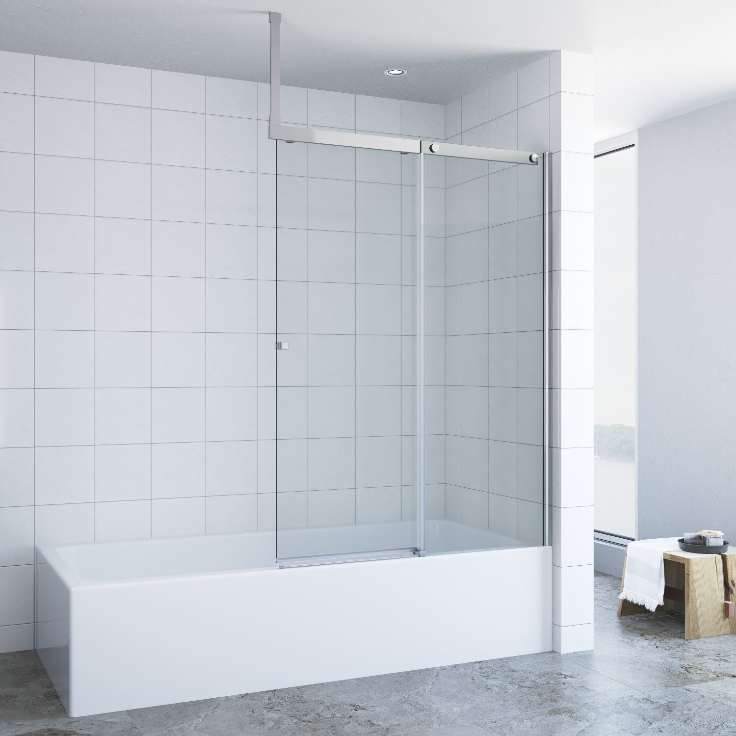 AQUALAVOS Badewannenaufsatz Badewannenaufsatz 110 x 150 cm Duschwand mit Schiebetür für Badewanne, 6 mm Einscheiben-Sicherheitsglas (ESG) mit Lotus-Effekt Nanobeschichtung, Spritzschutz im Bad, inkl. Stabilisator, links und rechts montierbar
