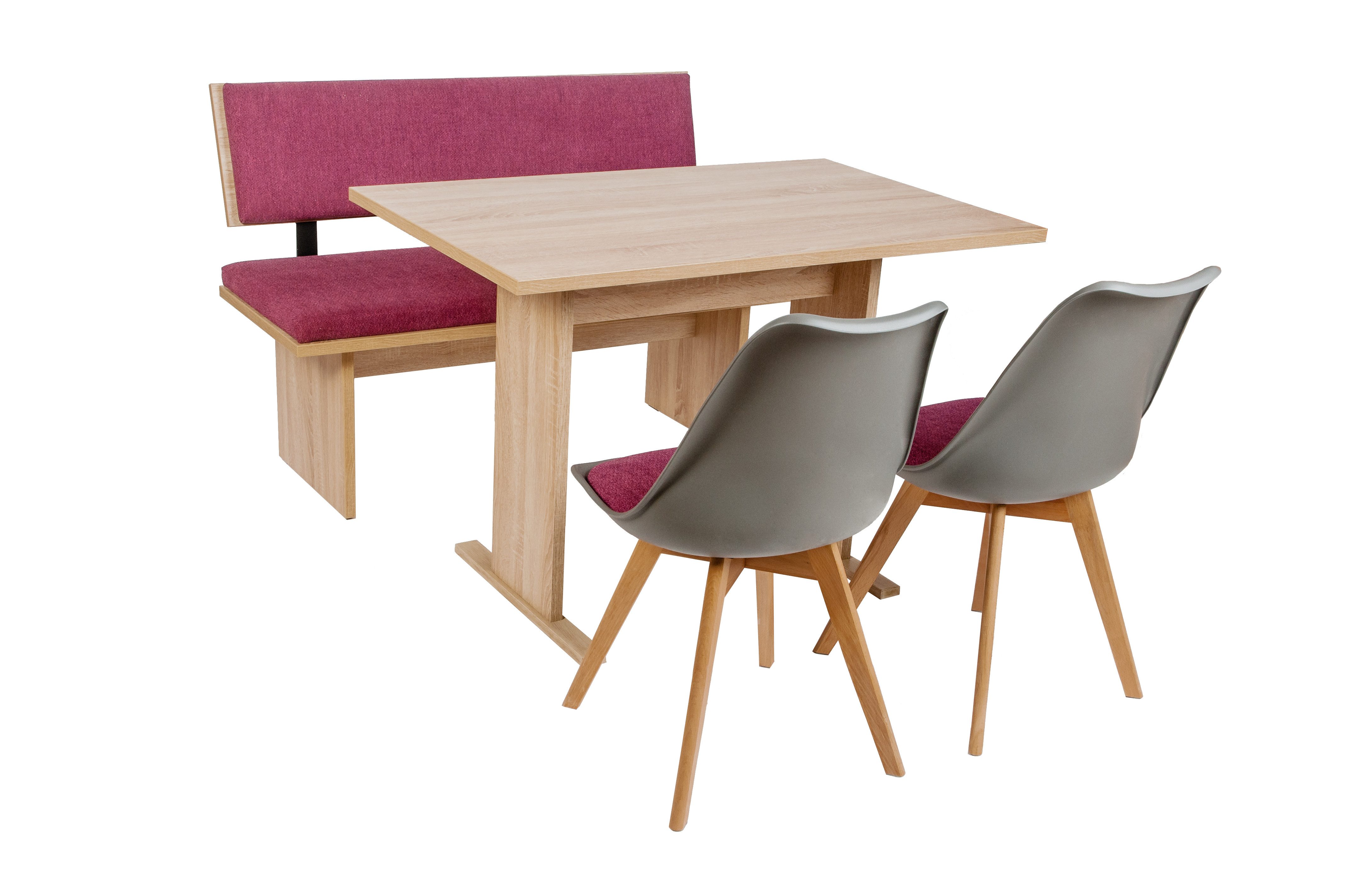 kundler home Essgruppe mit Bank und Stühlen L 125 cm, Eiche Premiumdekor, (4-er Set), bestehend aus 1 Sitzbank, 1 Esstisch, 2 Esszimmerstühle