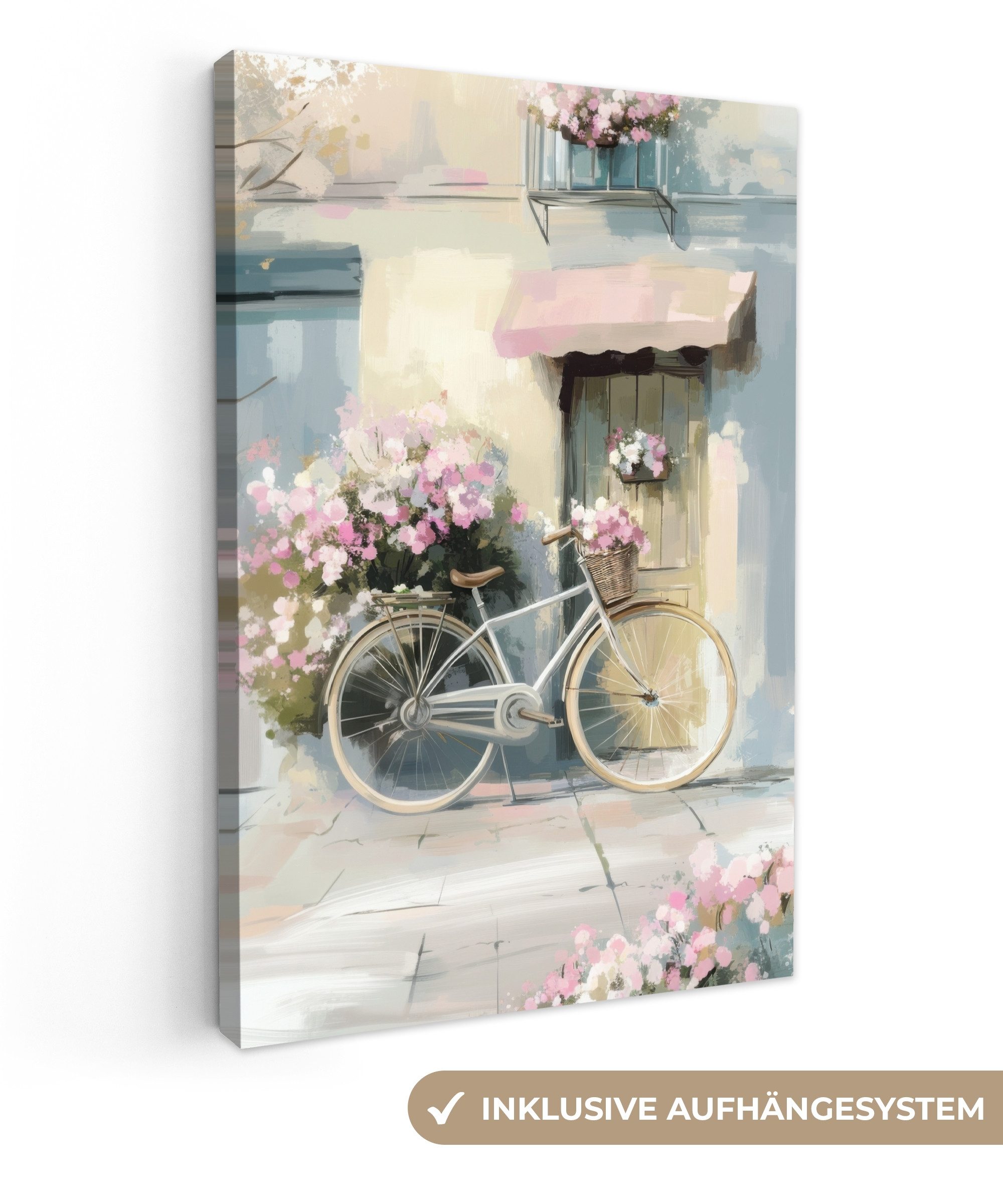 OneMillionCanvasses® Leinwandbild Fahrrad - Pastellfarben - Blumen, Fotodru günstig online kaufen