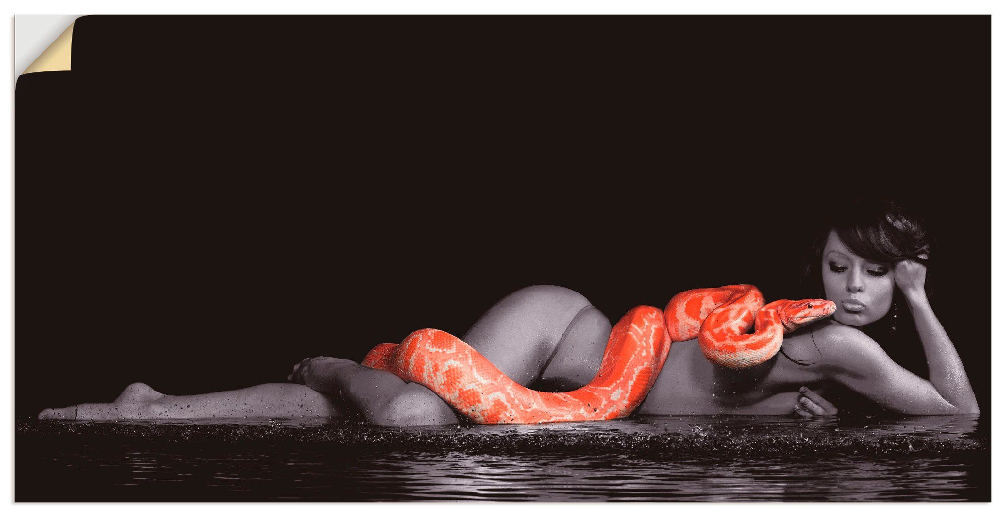 Poster als Größen Frau Wandaufkleber liegend Python, in St), Wasser Leinwandbild, Alubild, versch. Frau mit (1 Artland in Wandbild oder