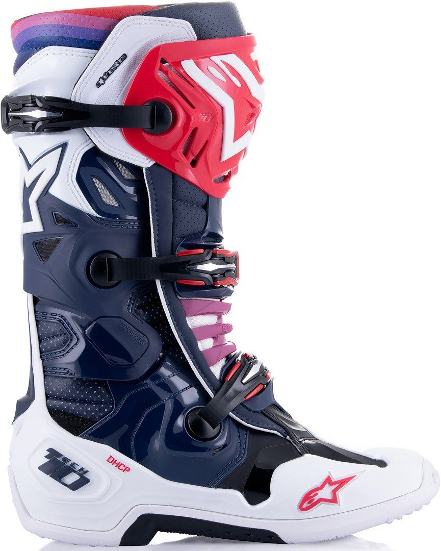 Motorradstiefel 10 Tech Motocross Stiefel Blue/White/Red Supervented Alpinestars