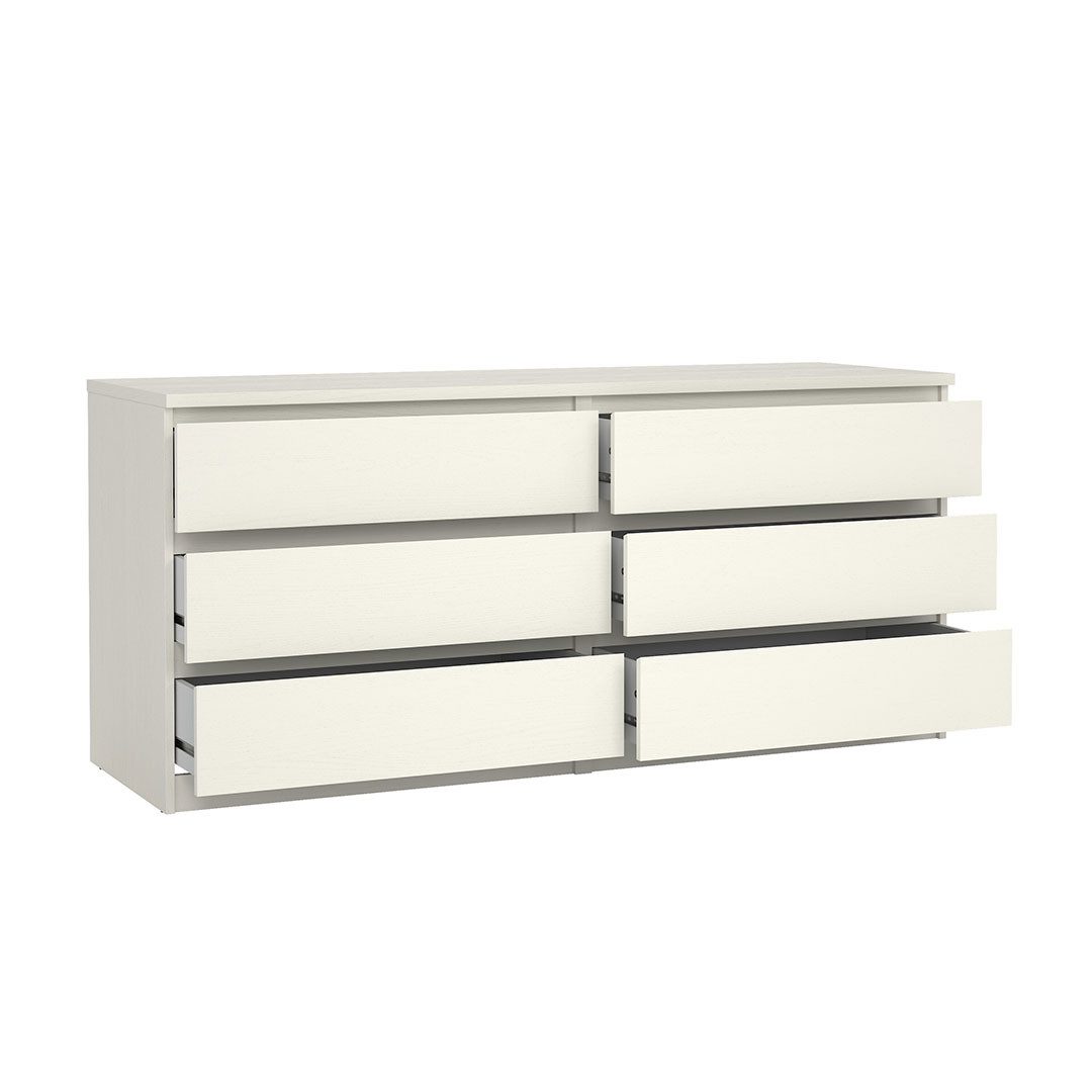ebuy24 Kommode Noulan Kommode 6 Schubladen, weißes Esche Dekor.