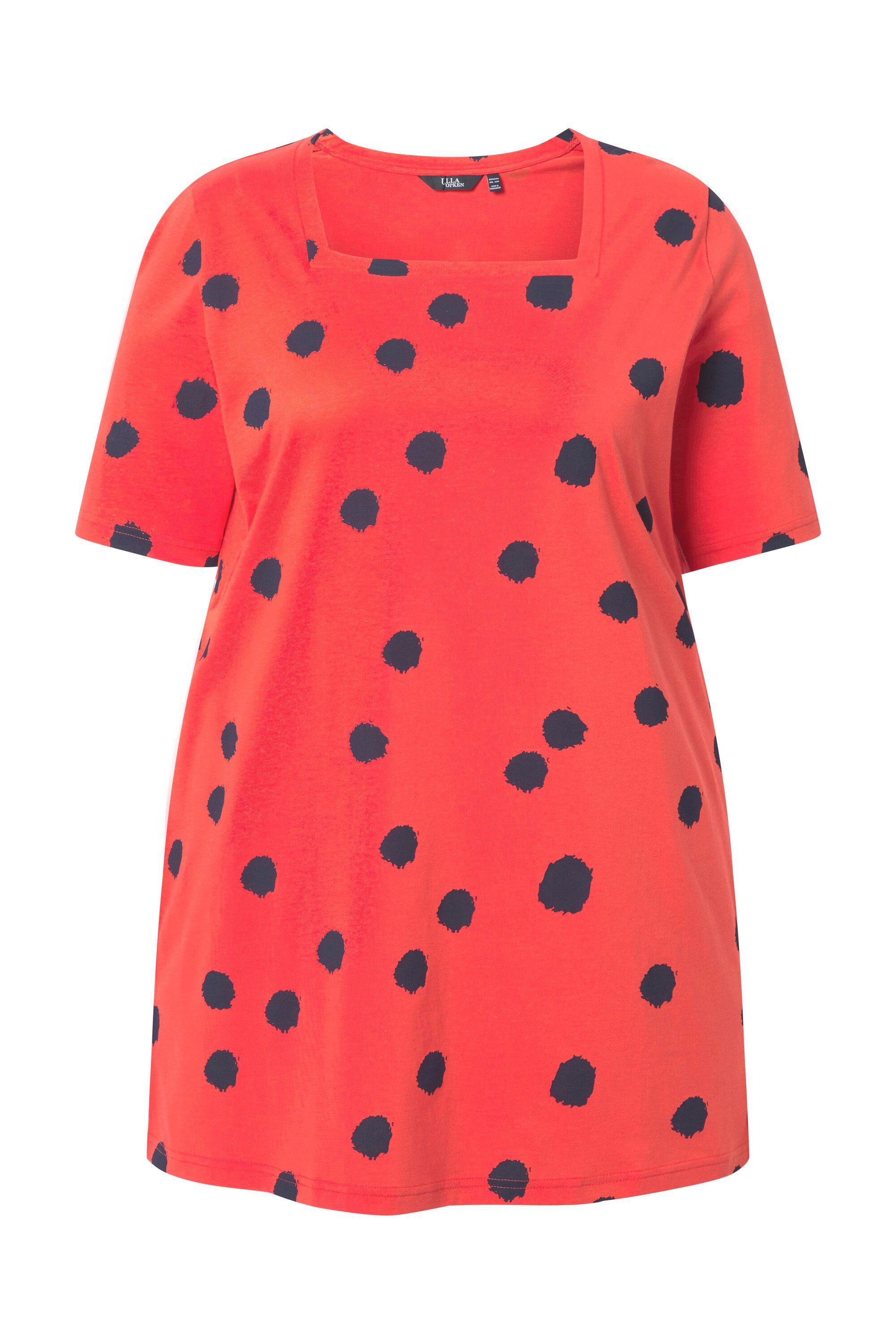 T-Shirt Longshirt Punkte A-Linie Carré-Ausschnitt