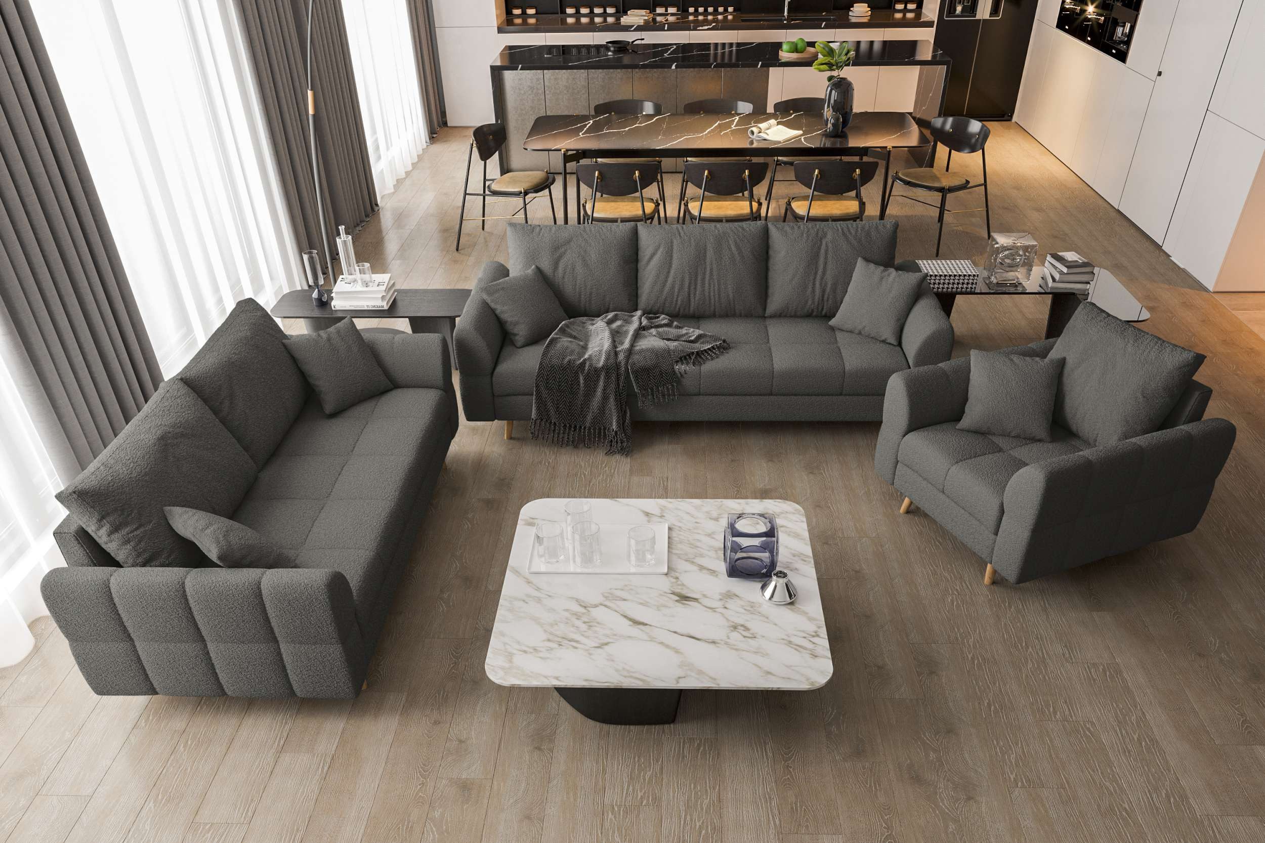 99rooms Polstergarnitur Bello, (Couchgarnitur, Set (3-tlg), bestehend aus 3-Sitzer Sofa, 2-Sitzer Sofa, Sessel, mit Rundumbezug