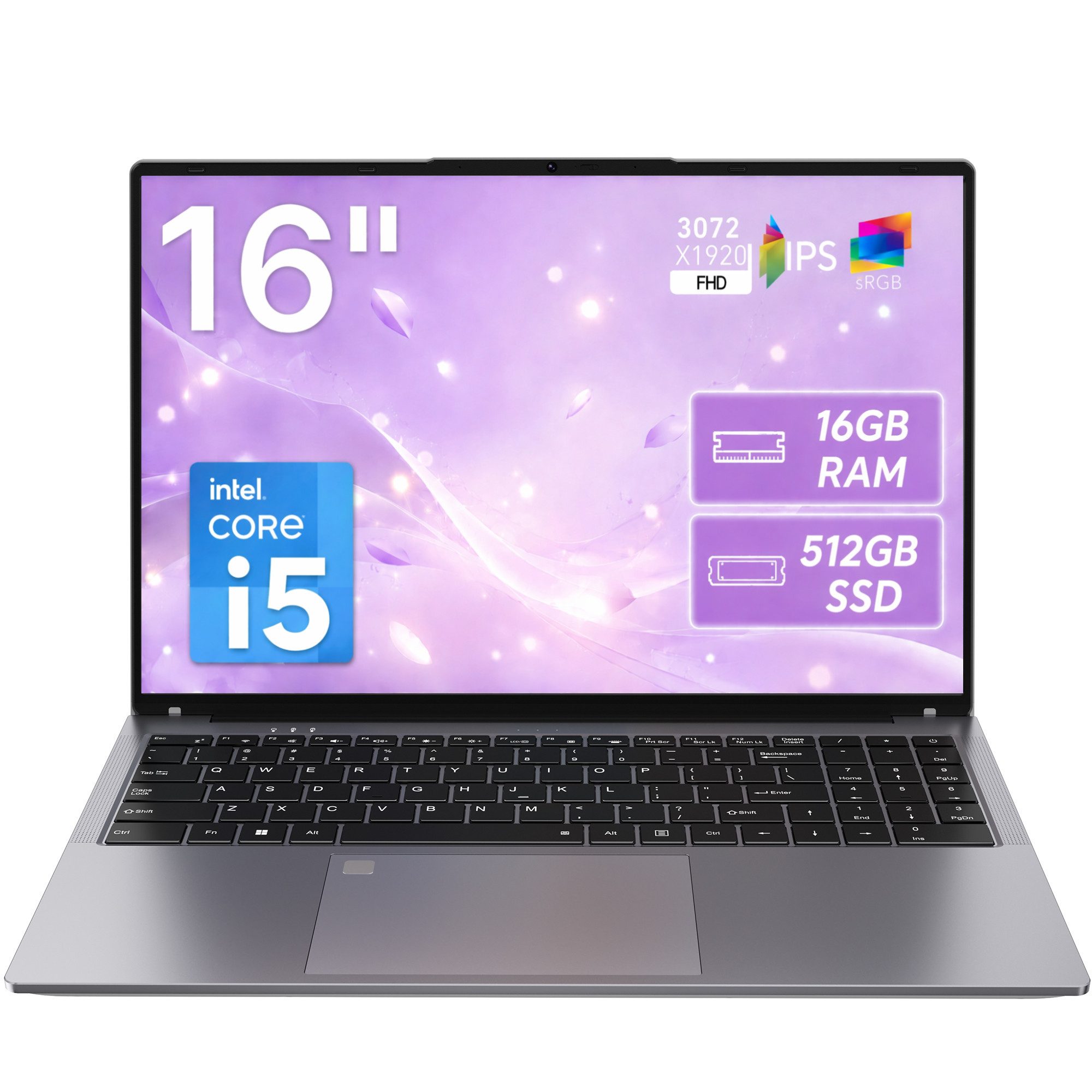MENGHU 16 Zoll Multimedia-Laptop 3K-Display Intel Core i5 Fingerabdrucksensor Notebook (Intel Core i5, 16 GB, 512 GB SSD, 4-core CPU)