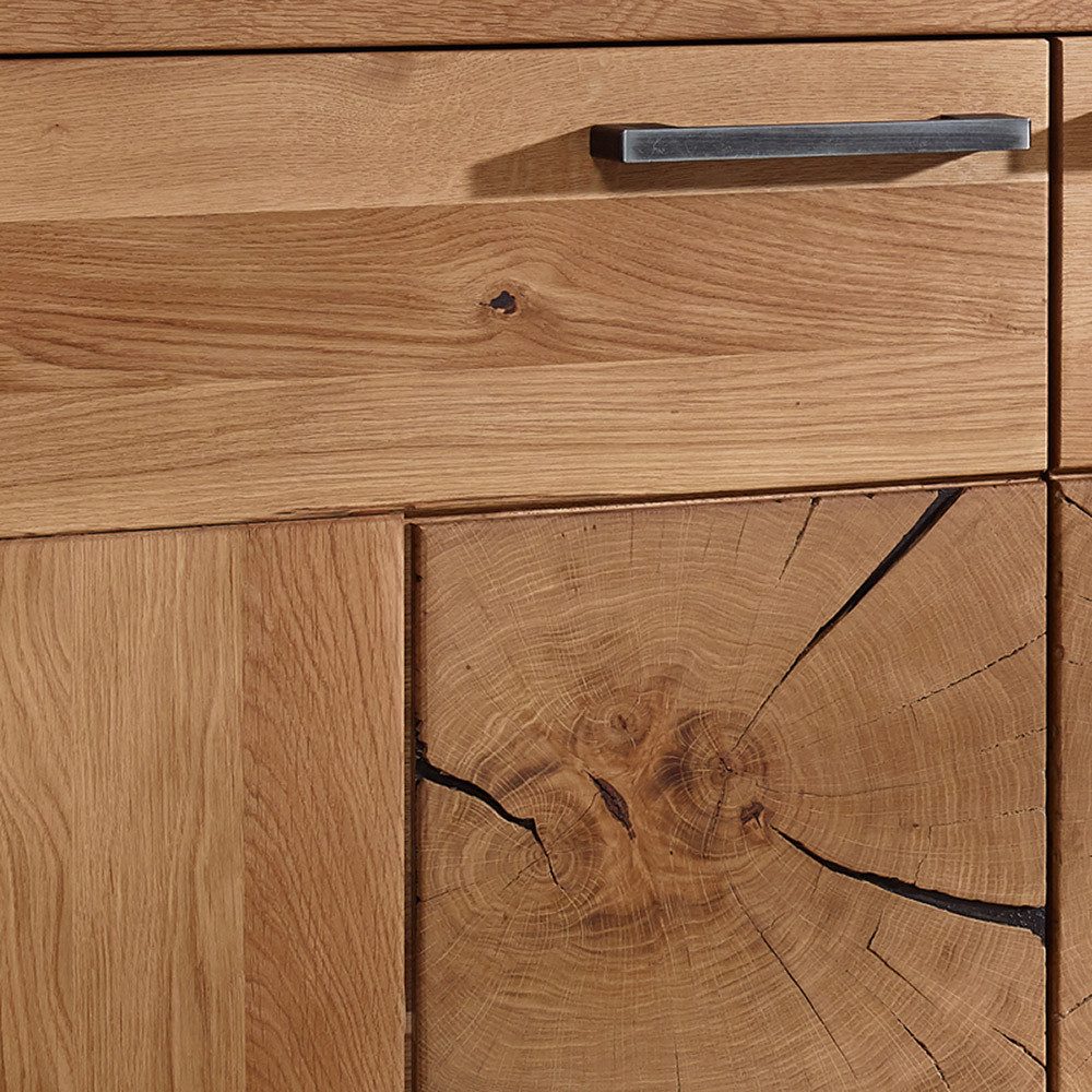 Lomadox Wohnwand WINNIPEG-69, (2-St., Wandboard Lowboard), in Wildeiche massiv geölt mit Hirnholz-Element, inkl. Beleuchtung