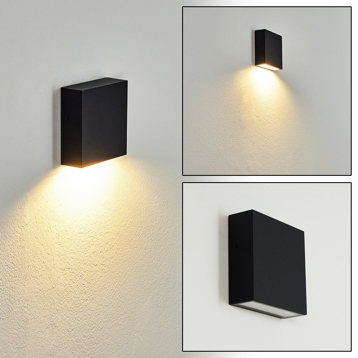 hofstein Außen-Wandleuchte »Meida« LED Außenlampe, Metall, Schwarz, weißer  Kunststoffschirm, 4000 Kelvin, eckige Wandlampe mit Lichteffekt, 1xLED 9, 2  Watt, 800 Lumen, IP54