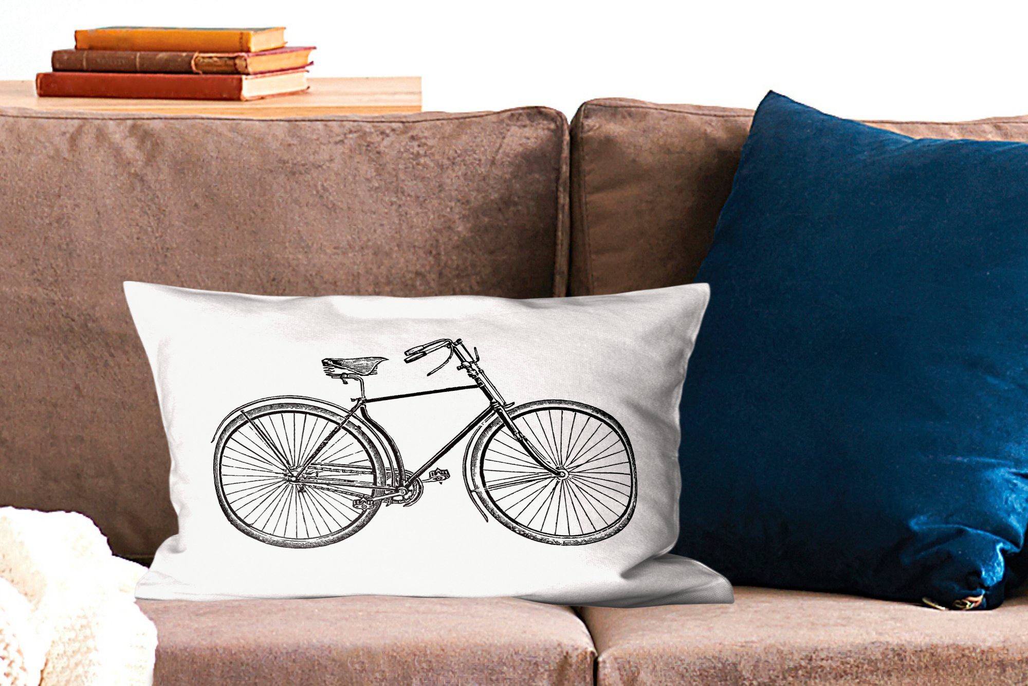 - Dekoration, mit MuchoWow Fahrrad Zierkissen, Vintage, Füllung, Retro Schlafzimmer Wohzimmer - Dekokissen Dekokissen