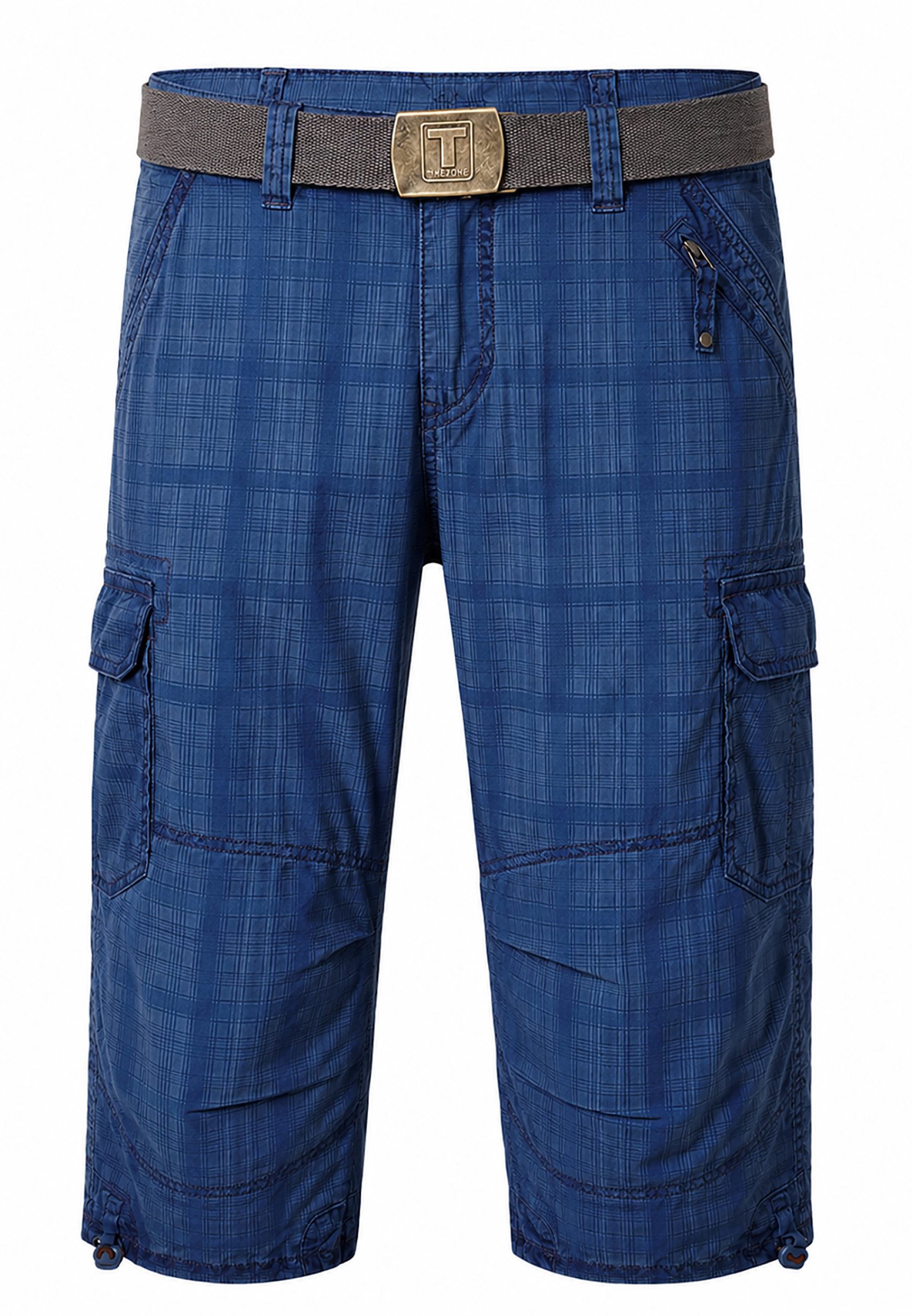 TIMEZONE Cargoshorts Kariert Wadenlang Cargotaschen Zip Fly für Herren (1-tlg) Baumwolle Normal Fit Kariert atmungsaktiv Reißverschluss