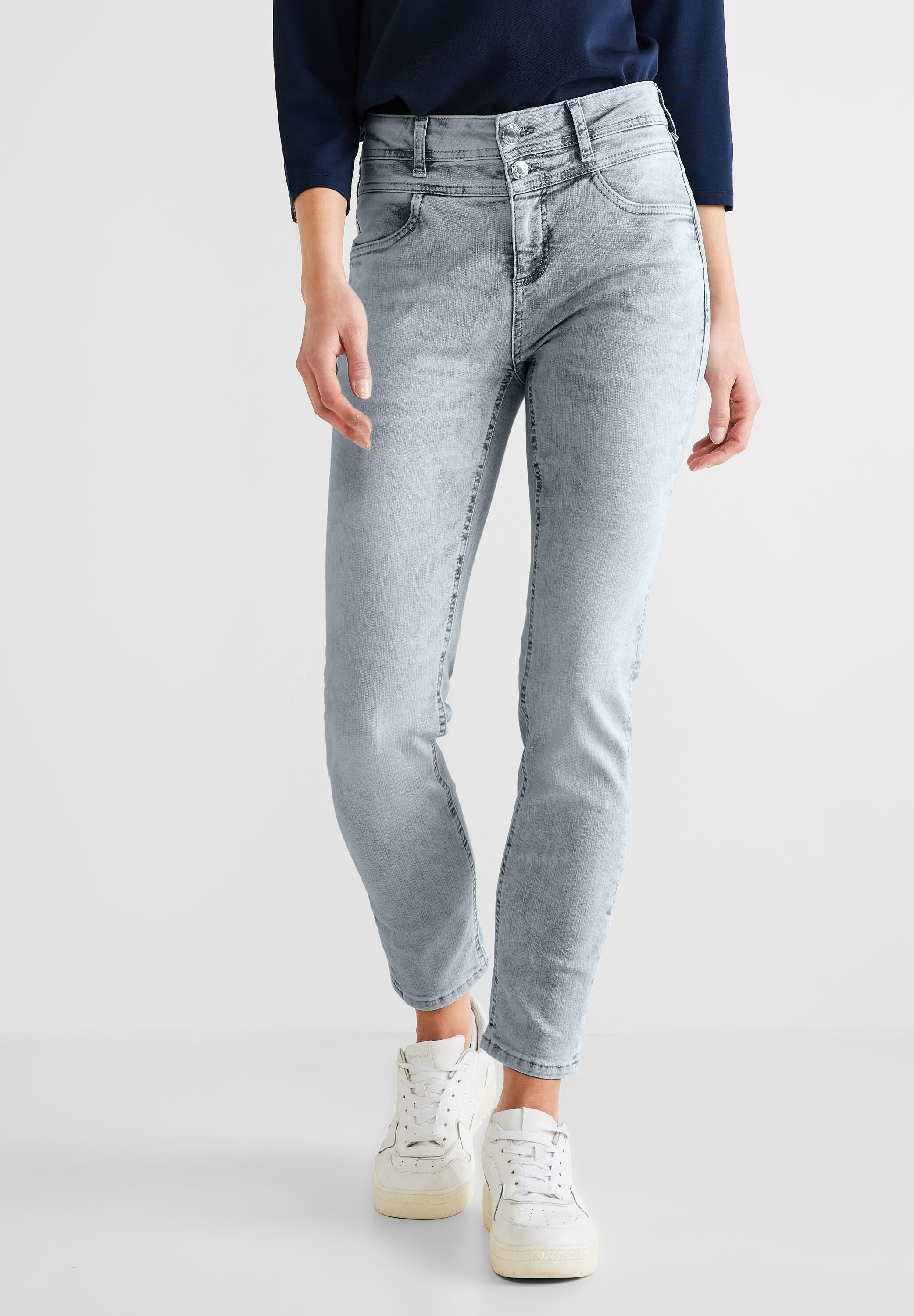 STREET ONE Slim-fit-Jeans Street One Slim Fit Jeans in Light Grey Bleach (1-tlg) Taschen