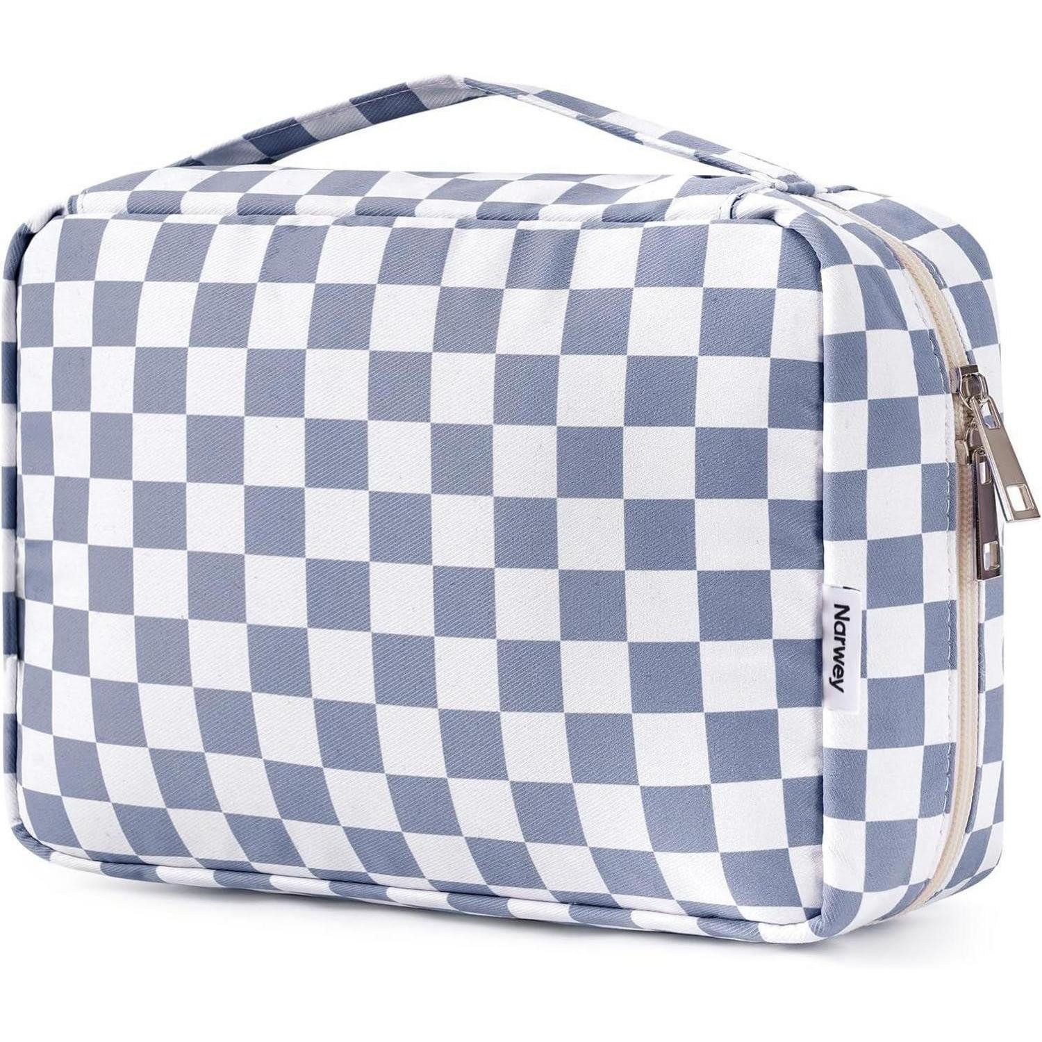 Kulturbeutel Kulturtasche Damen Herren Groß Z-graublaues Schachbrettmuster