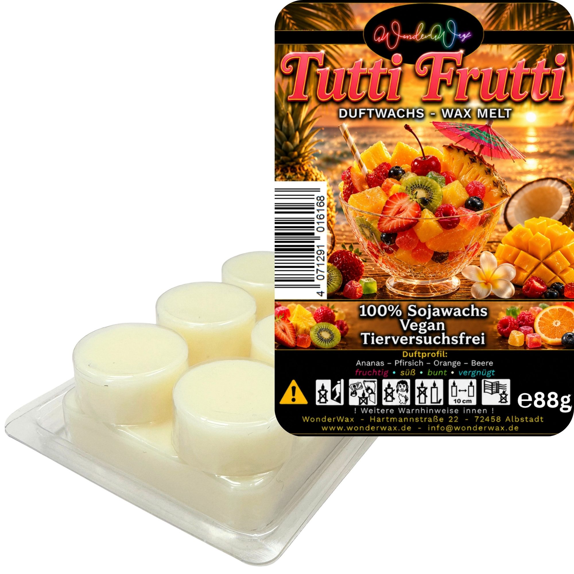 WonderWax Duftwachs WonderWax® Duftriegel 6 x Duftwachs Kreise Weiß, 100% Sojawachs (Tutti Frutti), Duftrichtung: Tutti Frutti