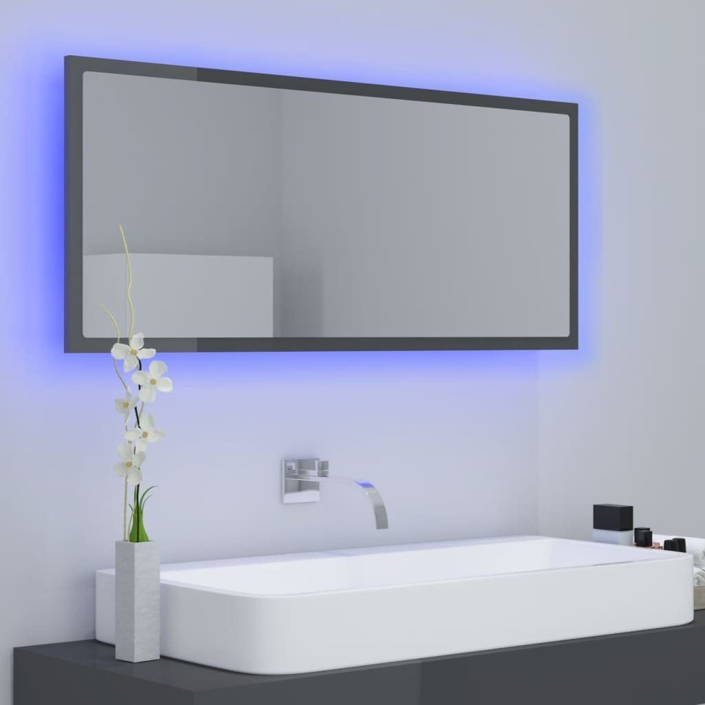 Badezimmerspiegelschrank 100x8,5x37 Hochglanz-Grau (1-St) cm vidaXL Acryl LED-Badspiegel