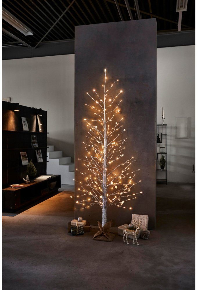 LED Silber-Glitter-Look im Baum, Warmweiß, integriert, fest 306-flammig, LED Schneider