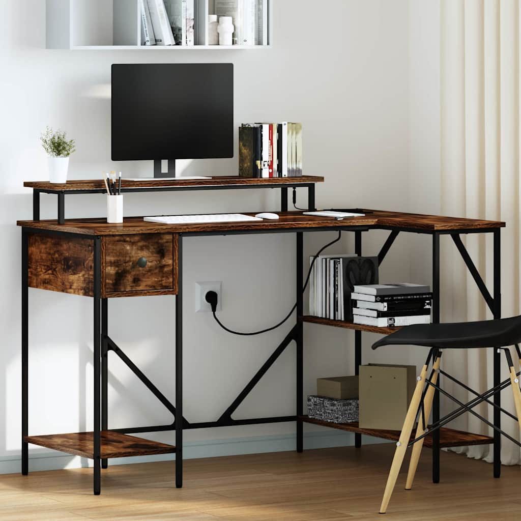 vidaXL Schreibtisch Schreibtisch Geräucherte Eiche Holzwerkstoff 120 x 79 x 86,5 cm (1-St)