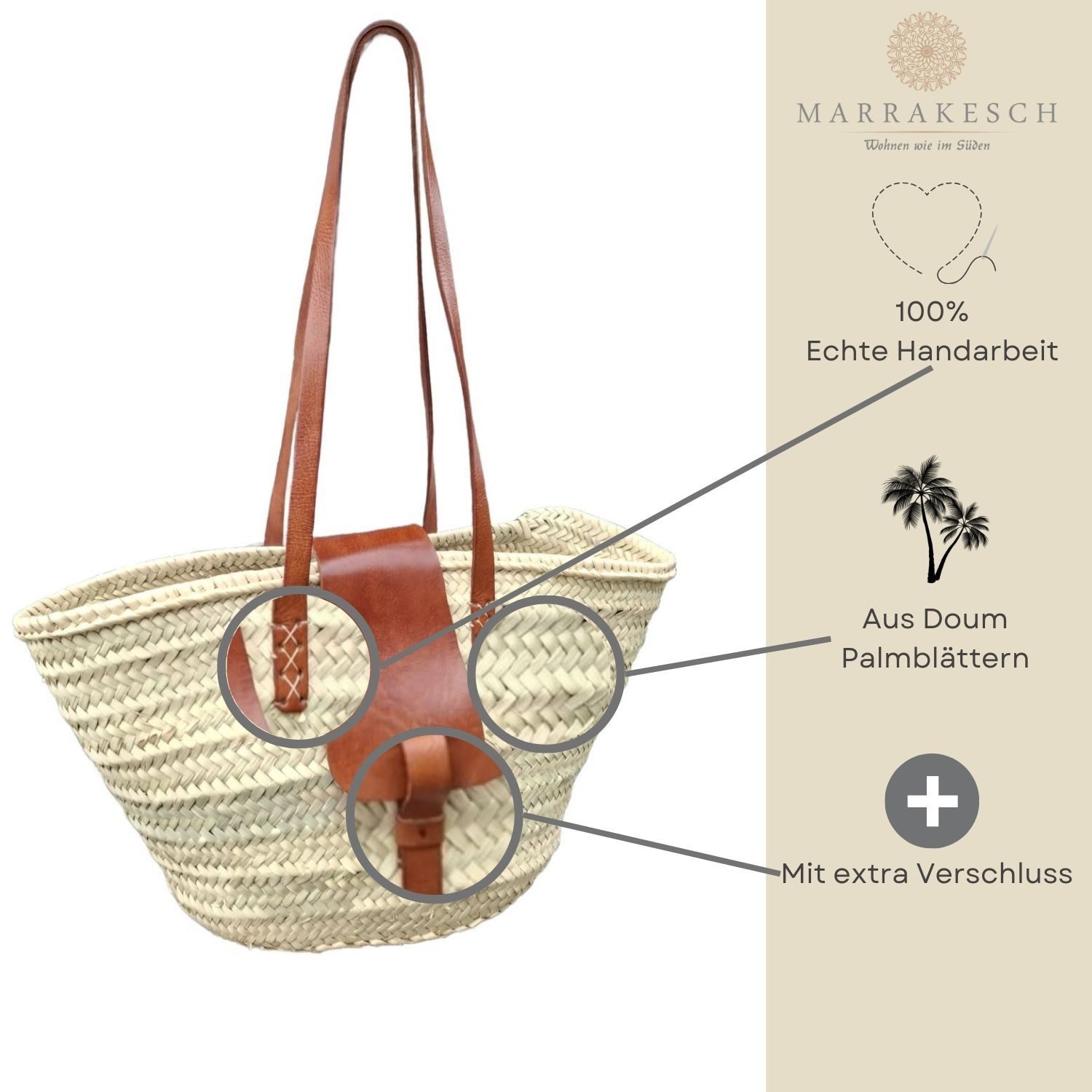 Marrakesch Orient & Mediterran Interior Korbtasche Ibiza Shopper Strandtasche Korbtasche Solana (1-tlg), Handarbeit