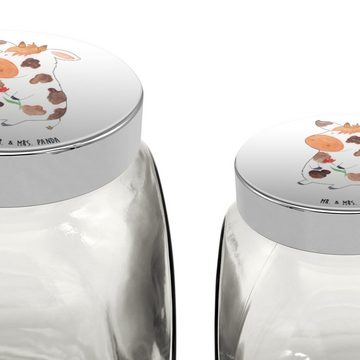 Mr. & Mrs. Panda Vorratsglas XL 2000ml Kuh - Weiß - Geschenk, Hoftiere, Glasdose, Bauernhof, Träum, Premium Glas, (1-tlg), Hochwertiger Druck