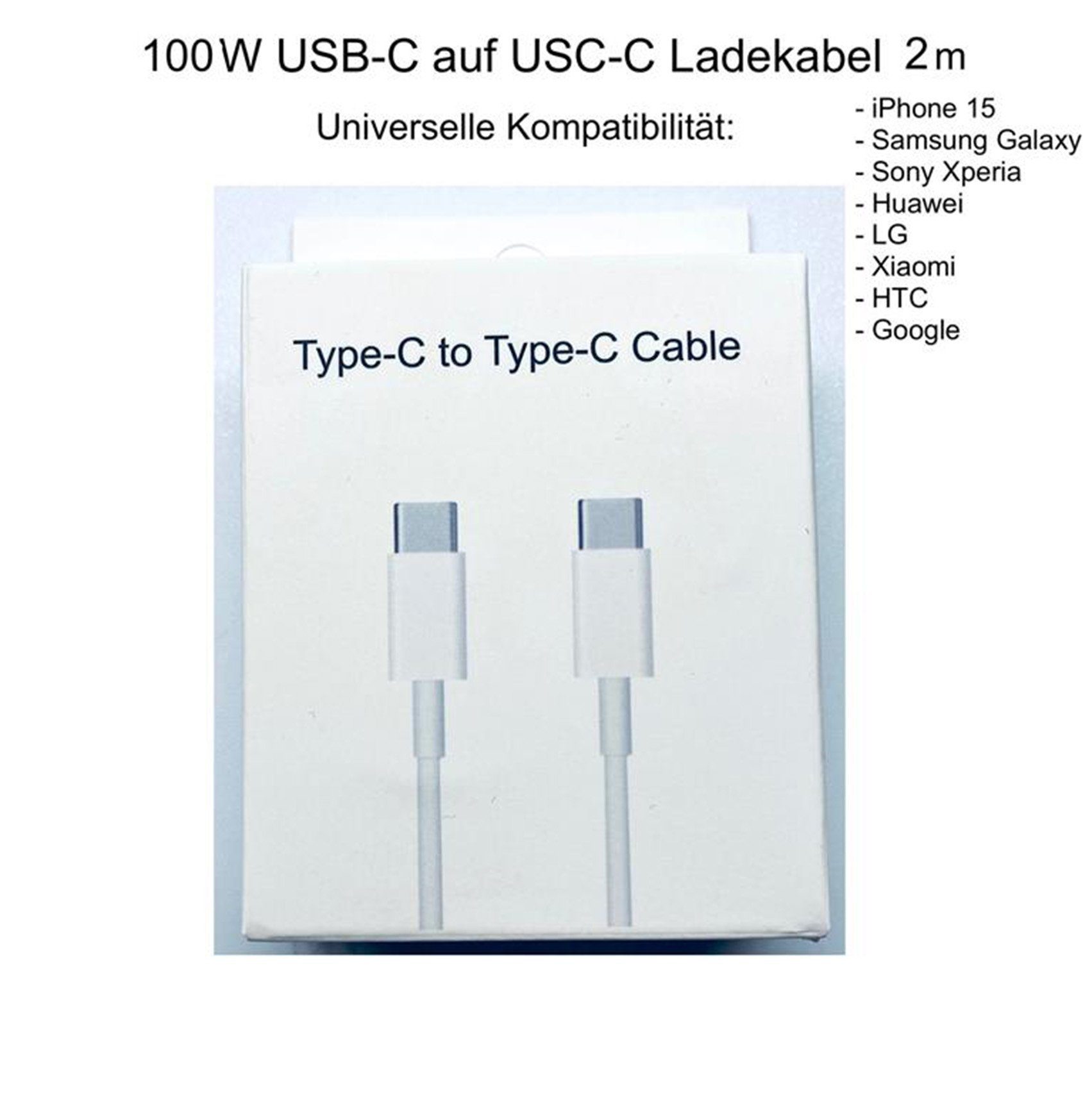 OIITH Apple iPhone 15, Samsung, Huawei, 100W USB-C auf USC-C Ladekabel 2m  USB-Kabel