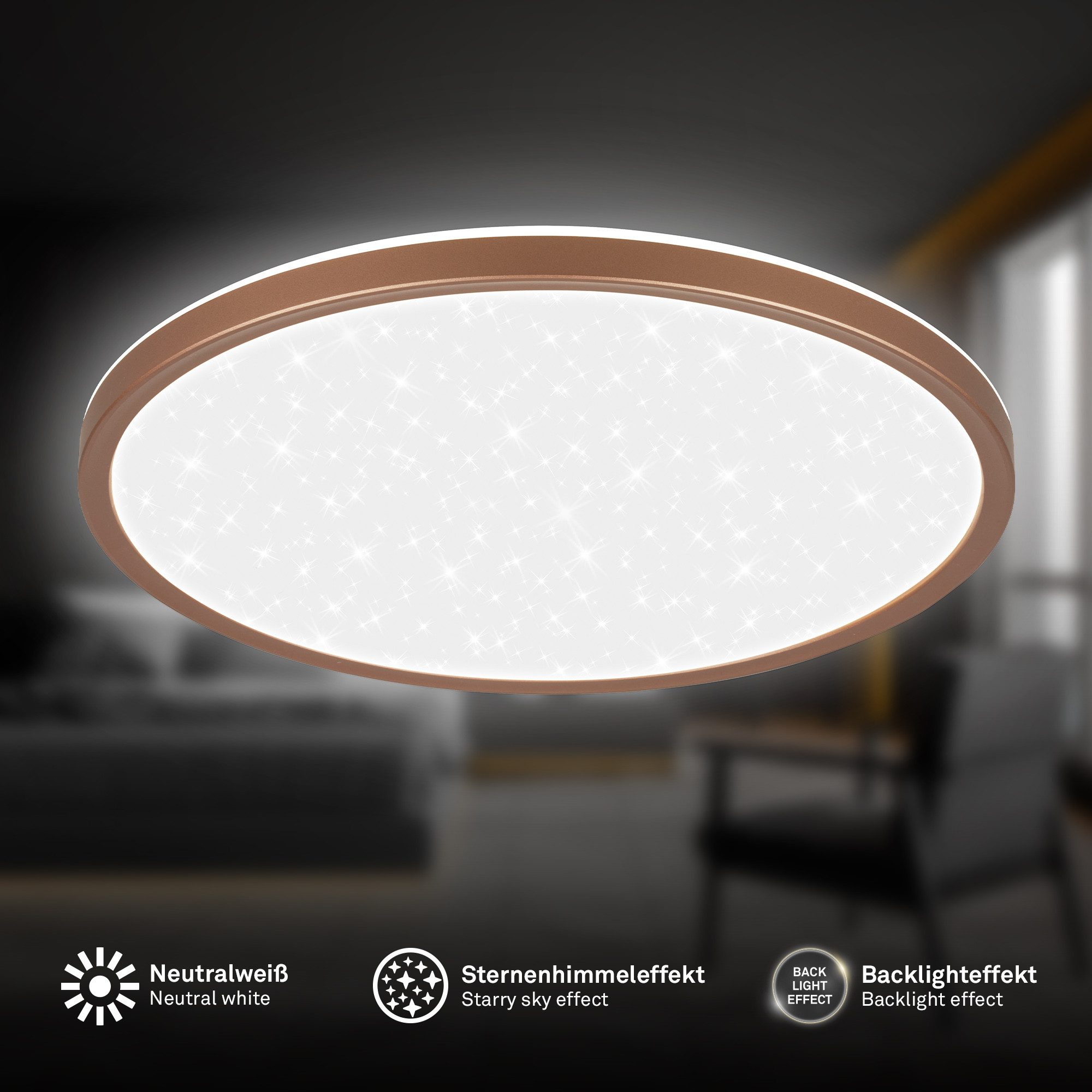 Briloner Leuchten LED Deckenleuchte LED Deckenlampe Sternenhimmel Indirektes Licht CCT/ON-OFF, Standard, LED fest integriert, 4000K, CCT-Lichtfarbe wählbar, 29,3x4 cm, Wohnzimmer, Schlafzimmer, Flur, Büro