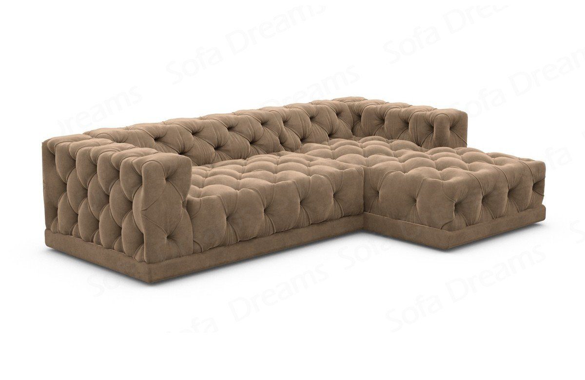 Sofa Dreams Ecksofa Designer Samtstoff Loungesofa, Stil hellbraun09 Polster L Chesterfield Stoffsofa, kurz Sofa Form Palma