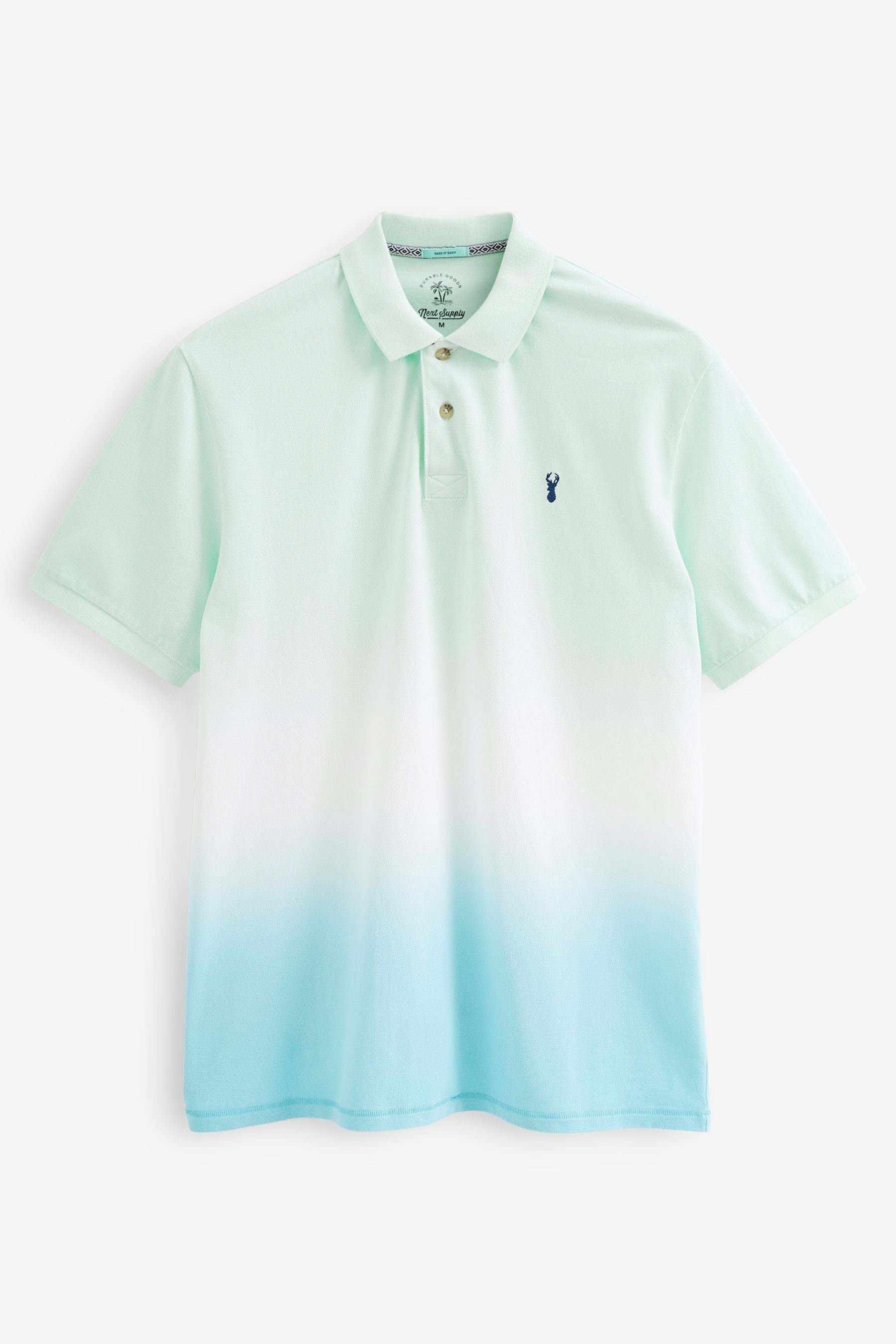 Next Poloshirt Poloshirt mit Streifen und Schriftzug (1-tlg) Blue/Green Ombre
