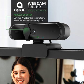 Aplic Full HD-Webcam (FHD; 1080p; 1920 x 1080, Mikrofon, Abdeckung, Sichtschutz, Autofokus, Low Light, für PC & MAC)