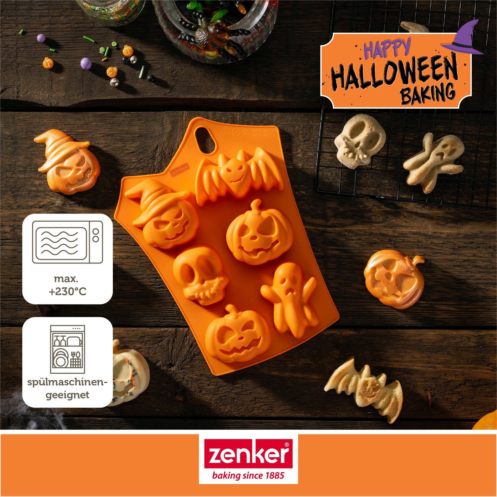 Zenker Eiswürfelform Halloween Backform, Minikuchenform, Silikonform