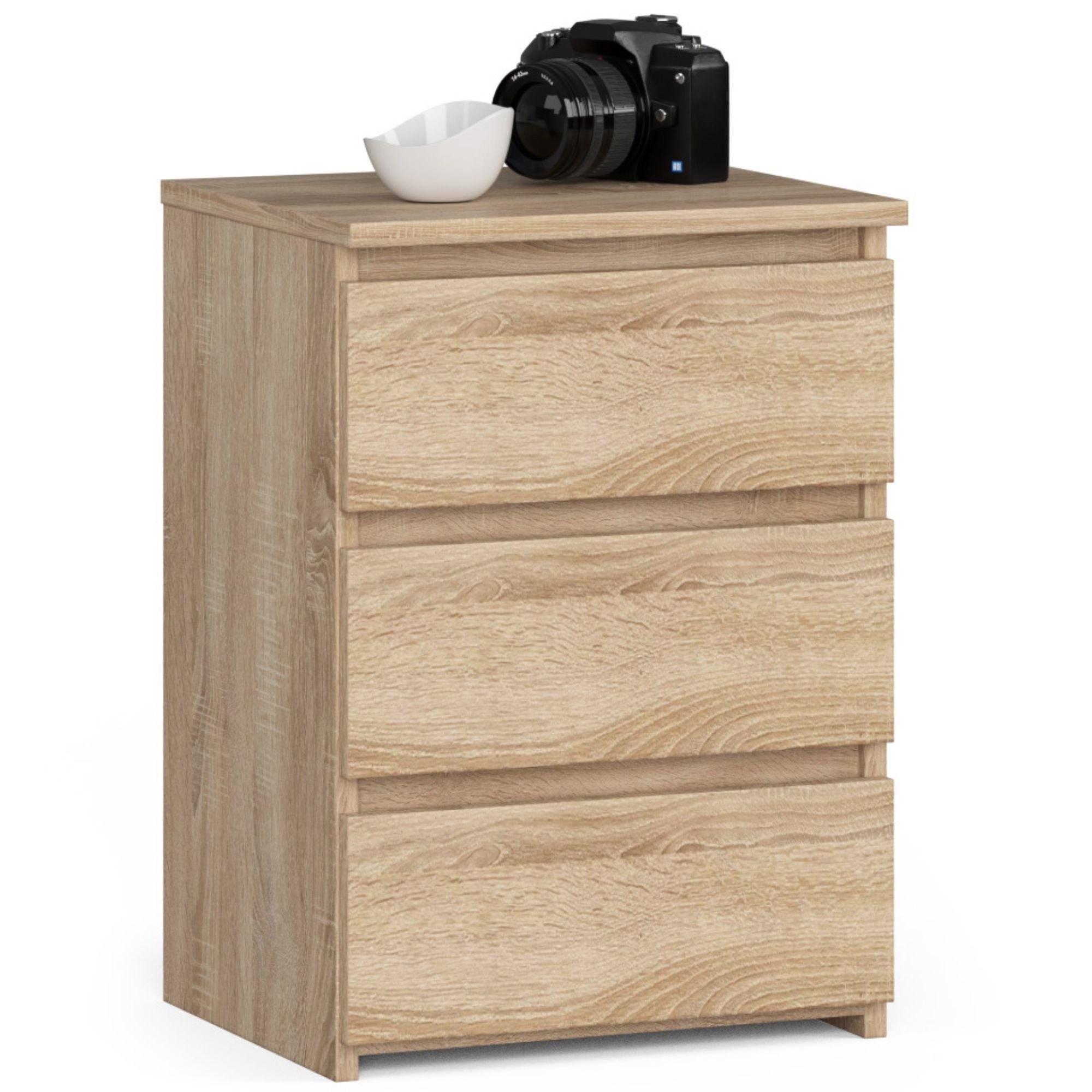 Home Collective Kommode 40 cm breit Holz Highboard Sideboard für Flur Schlafzimmer Wohnzimmer (Mehrzweckschrank Schrank schmal Kommode Schlafzimmer mit Schubladen), Kinderzimmer Organizer, 57 cm hoch mit 3 Schubladen sonoma Eiche